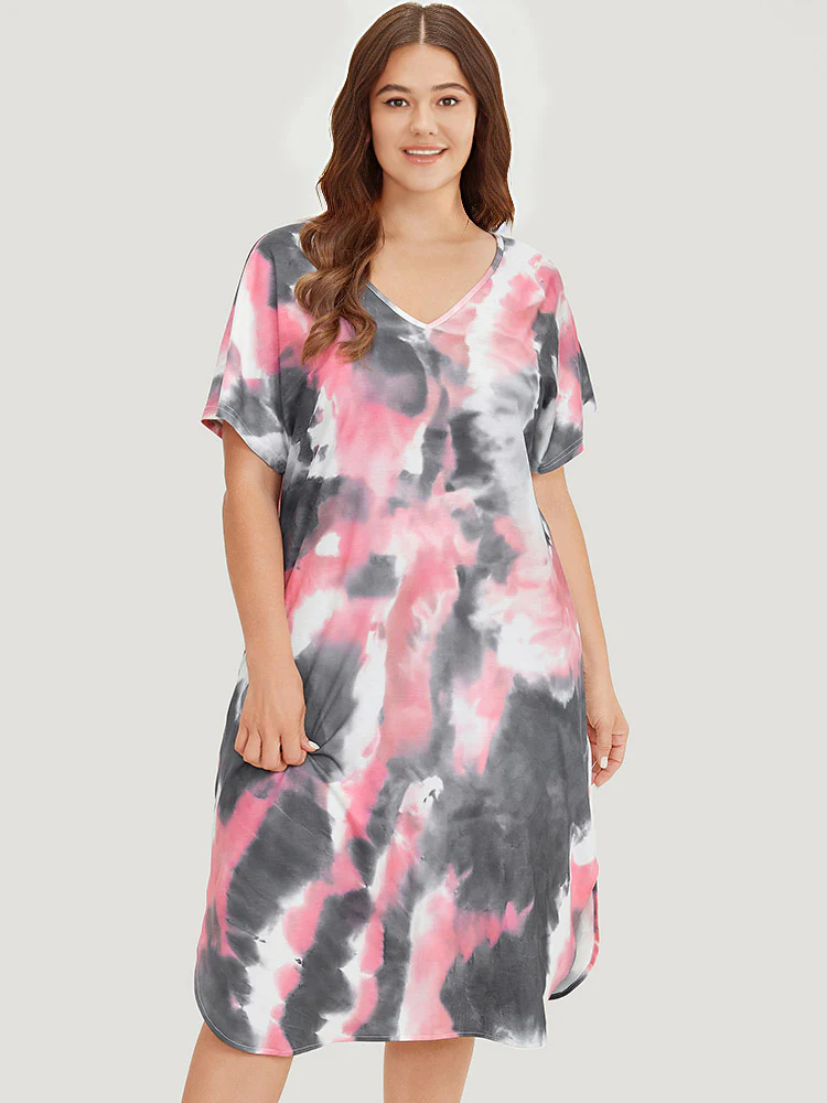 Tie Dye Pocket V Neck Dolman Sleeve Dress - Image 5