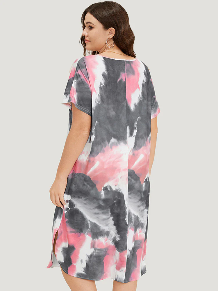 Tie Dye Pocket V Neck Dolman Sleeve Dress - Image 6