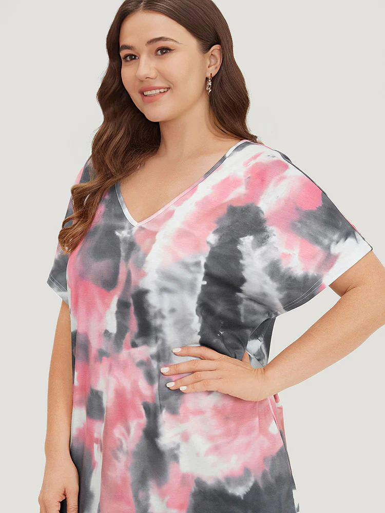 Tie Dye Pocket V Neck Dolman Sleeve Dress - Image 7