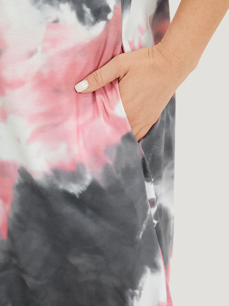 Tie Dye Pocket V Neck Dolman Sleeve Dress - Image 9
