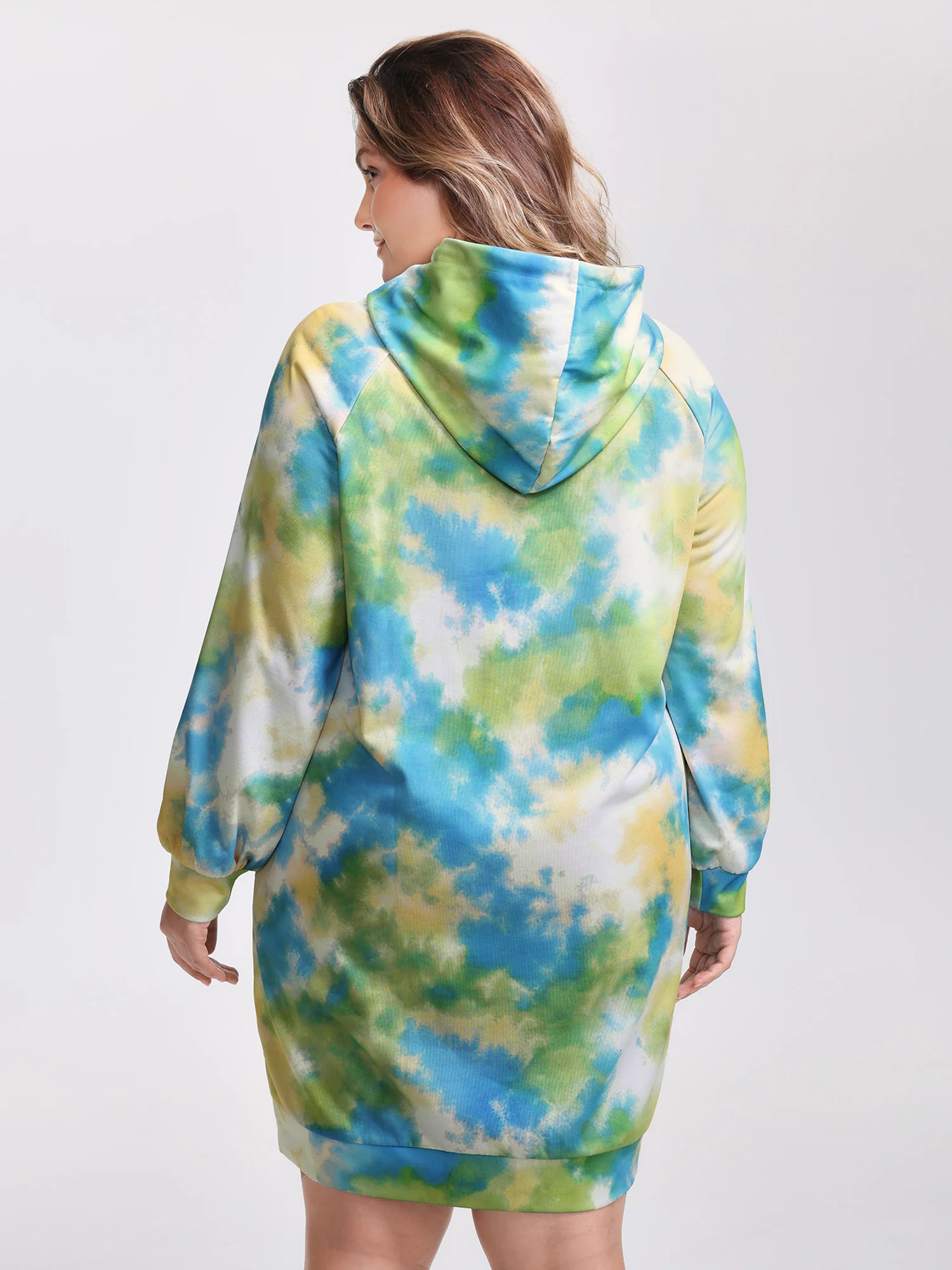 Tie-Dye Pockets Hooded Knee Dress - Image 5