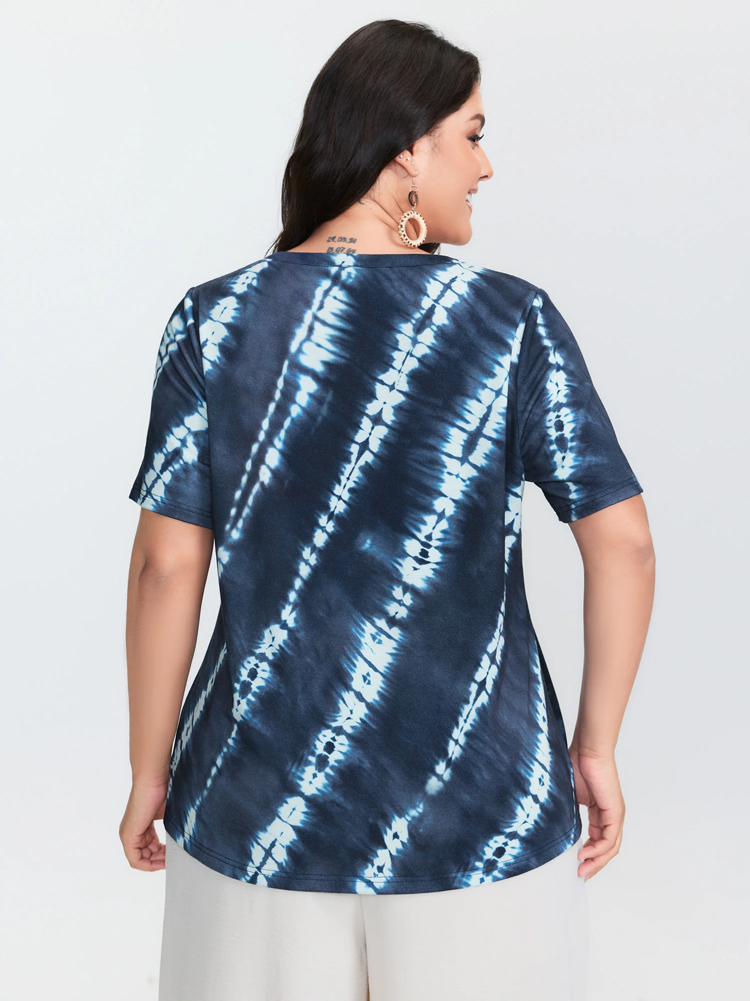Tie-Dye Print Drawstring Neckline T-Shirt - Image 5