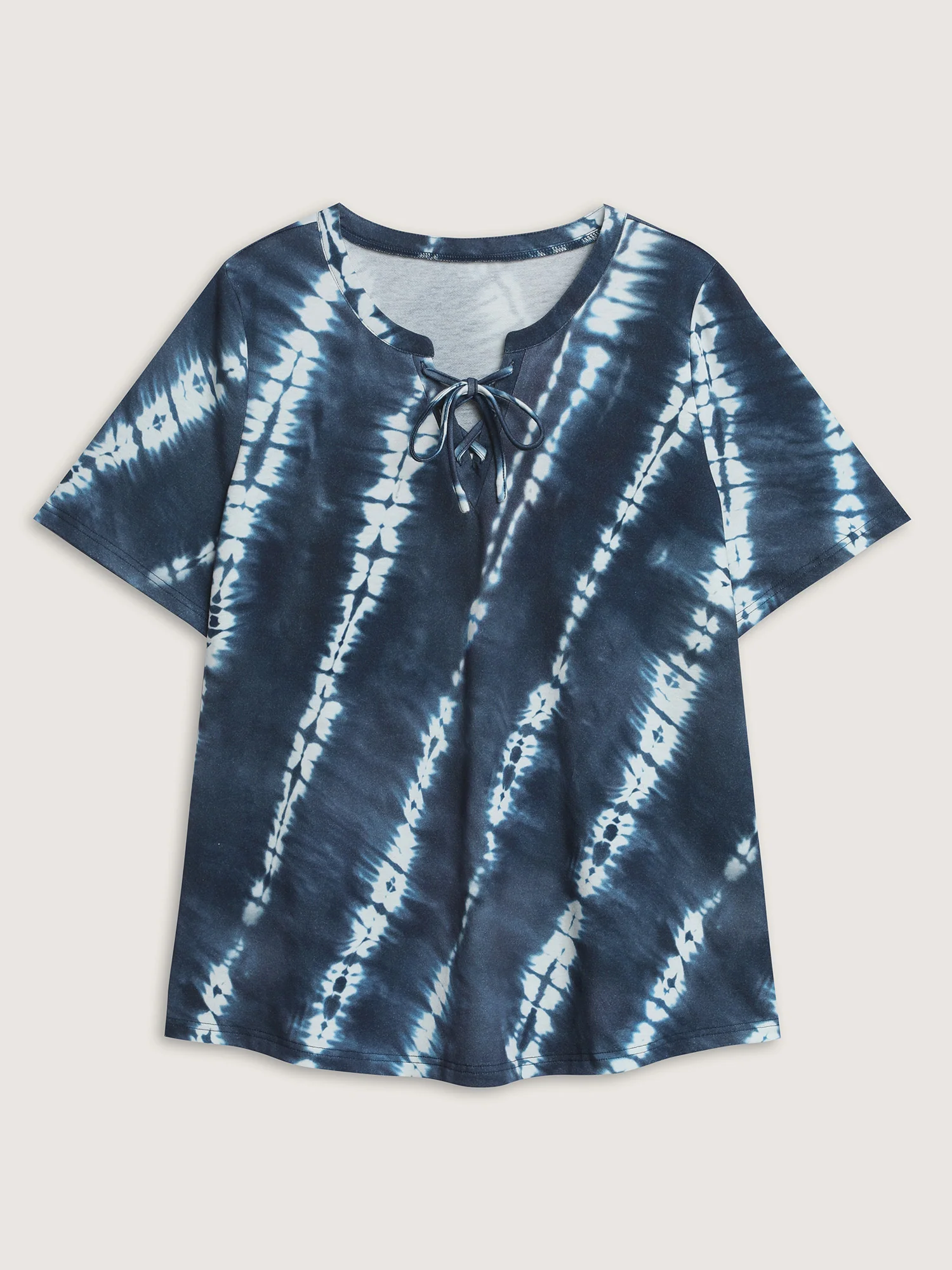 Tie-Dye Print Drawstring Neckline T-Shirt - Image 7