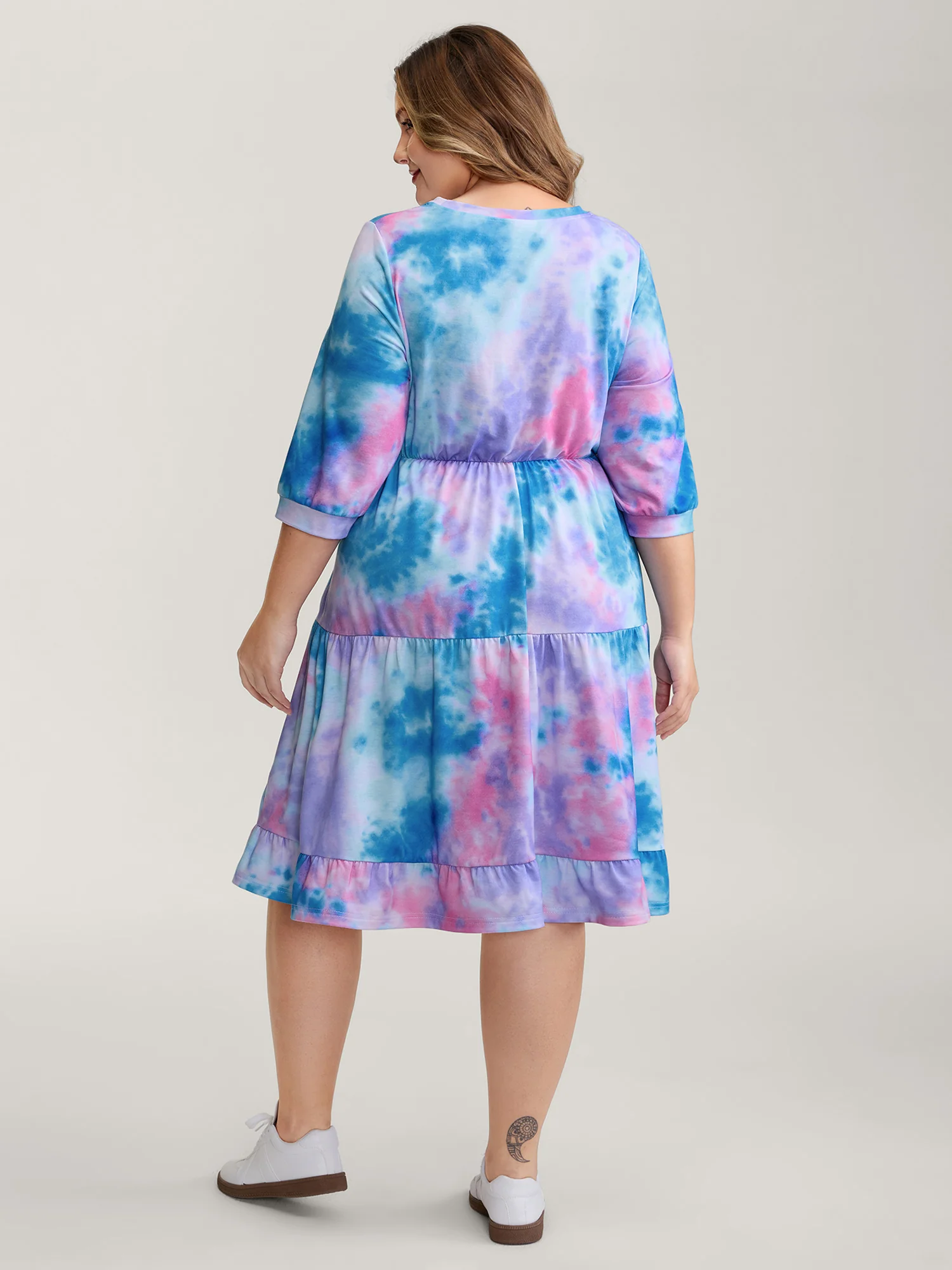 Tie-Dye Print Drawstring Waist Midi Dress - Image 4