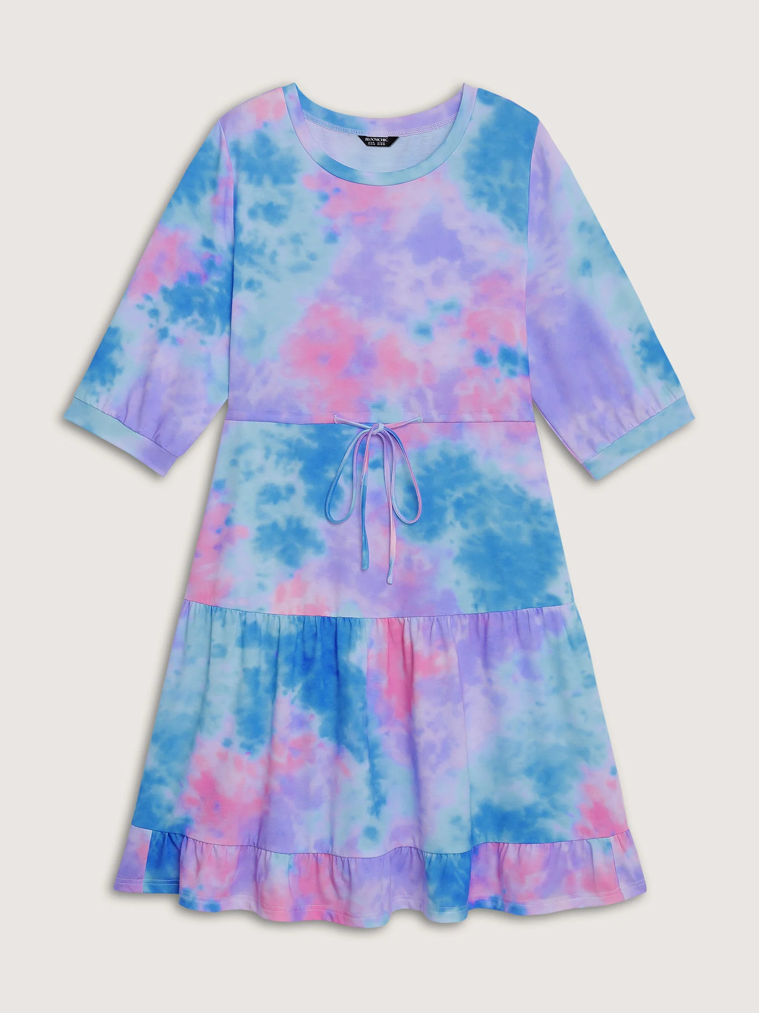 Tie-Dye Print Drawstring Waist Midi Dress - Image 7