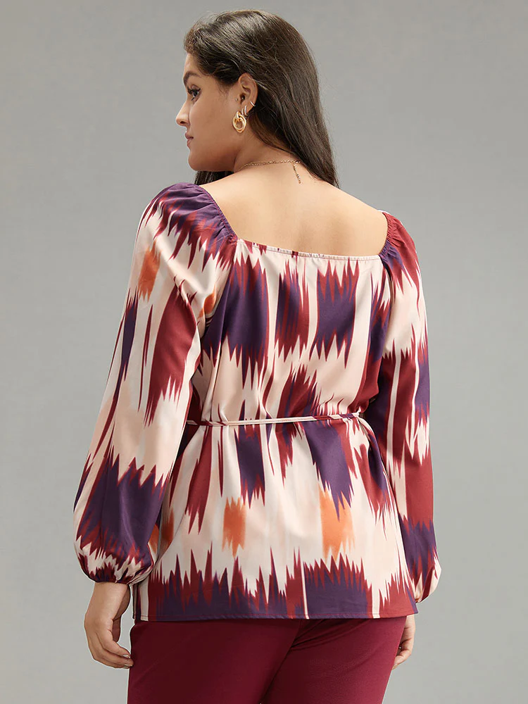 Tie Dye Print Ties Square Neck Blouse - Image 2