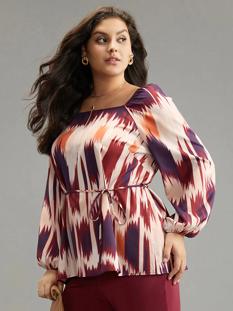 Tie Dye Print Ties Square Neck Blouse - Image 3