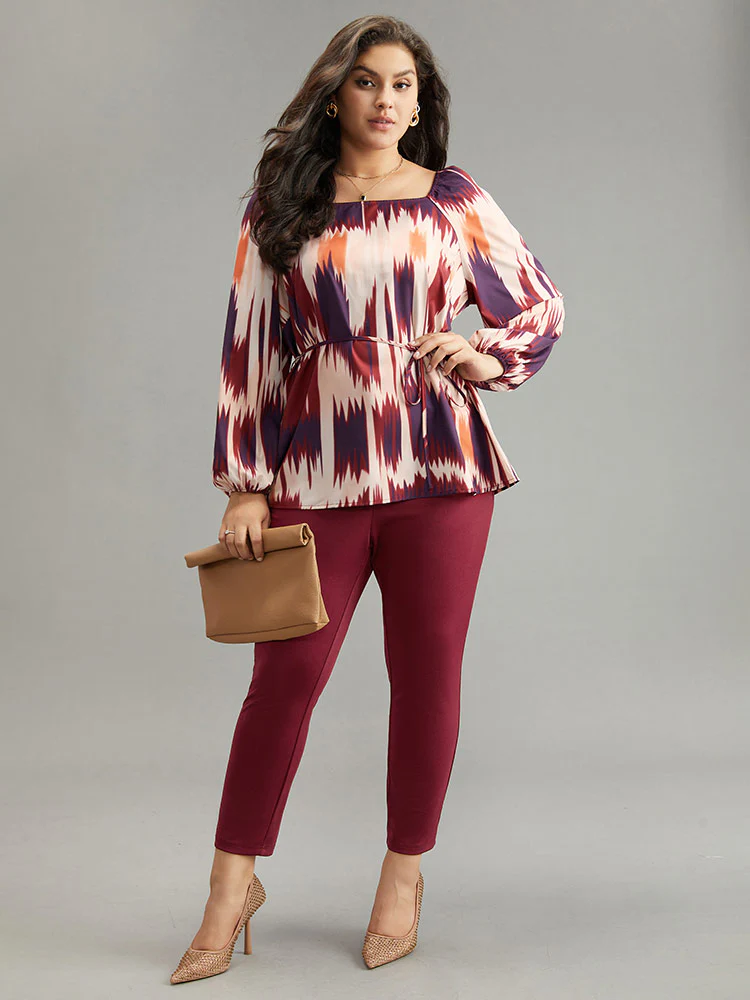 Tie Dye Print Ties Square Neck Blouse - Image 4