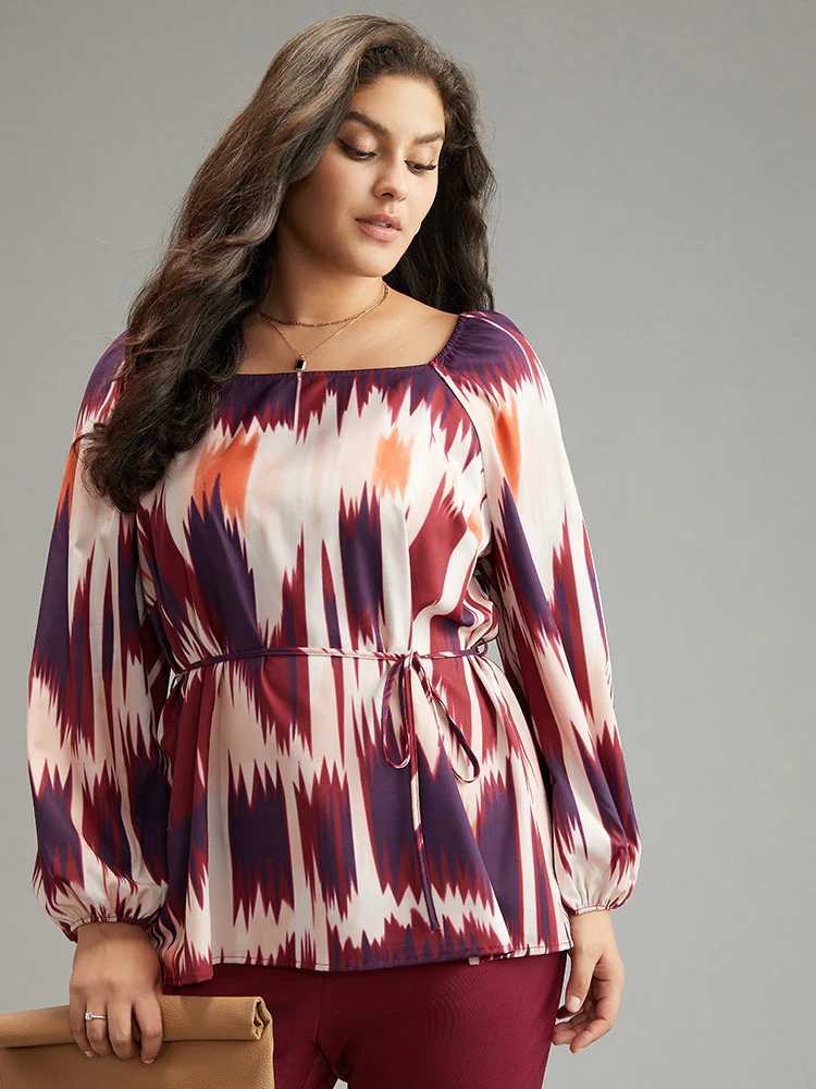 Tie Dye Print Ties Square Neck Blouse - Image 5