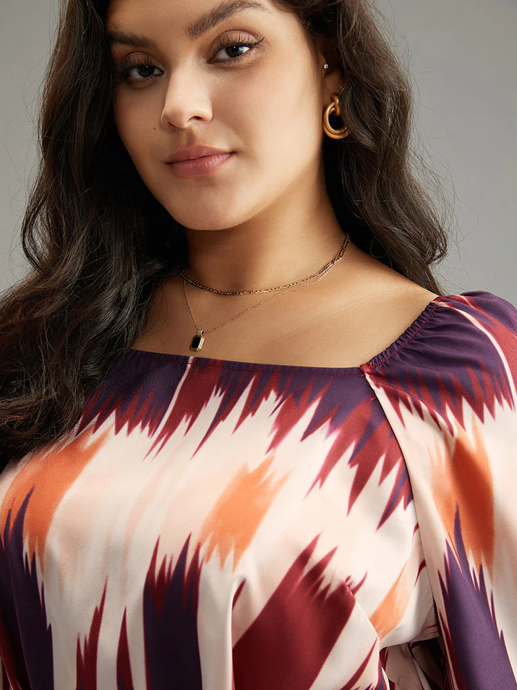 Tie Dye Print Ties Square Neck Blouse - Image 6