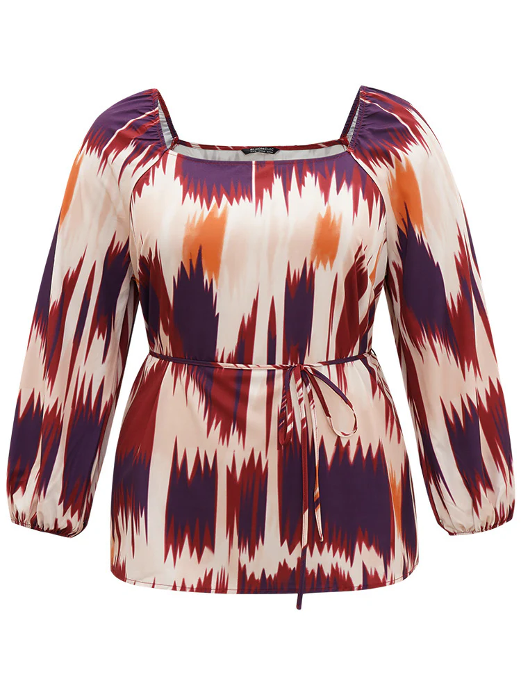 Tie Dye Print Ties Square Neck Blouse - Image 9