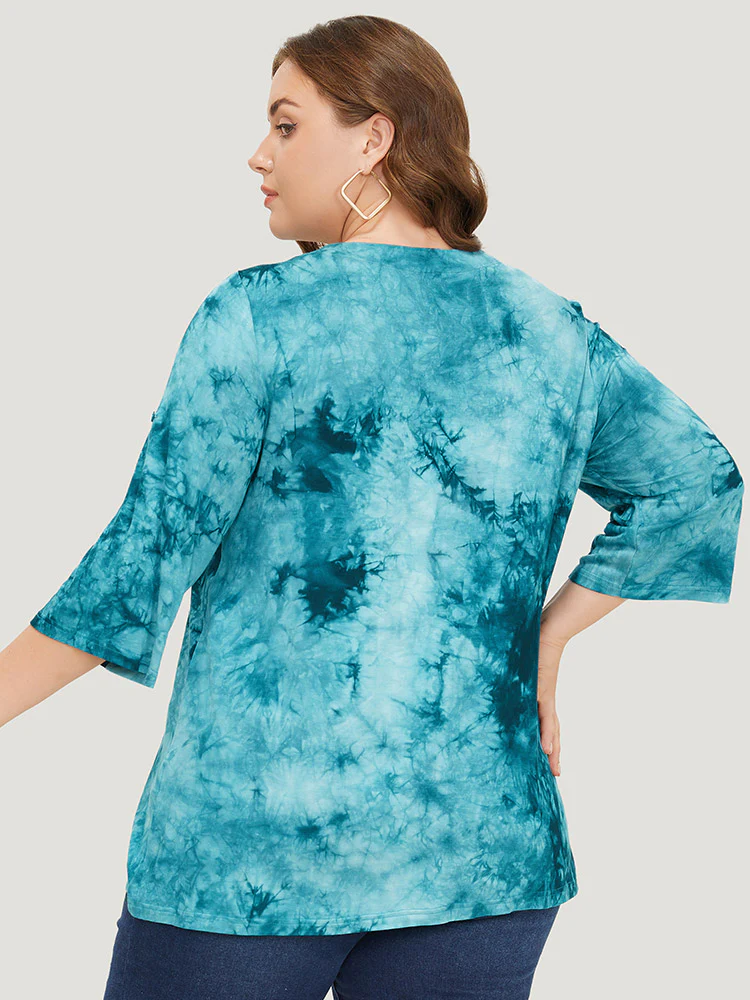 Tie Dye Roll Sleeve Lace Up T-shirt - Image 5