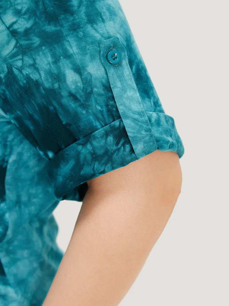 Tie Dye Roll Sleeve Lace Up T-shirt - Image 7