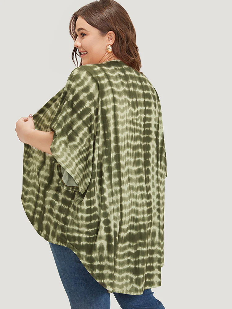 Tie Dye Ruffle Sleeve Asymmetrical Hem Kimono - Image 4
