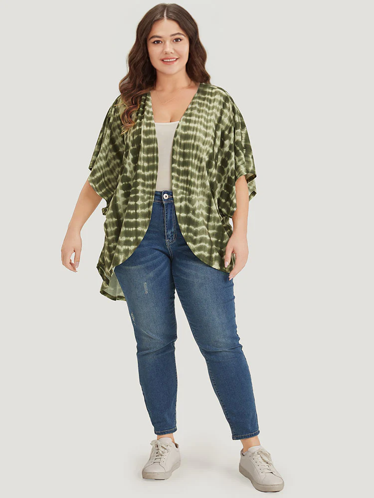 Tie Dye Ruffle Sleeve Asymmetrical Hem Kimono - Image 5