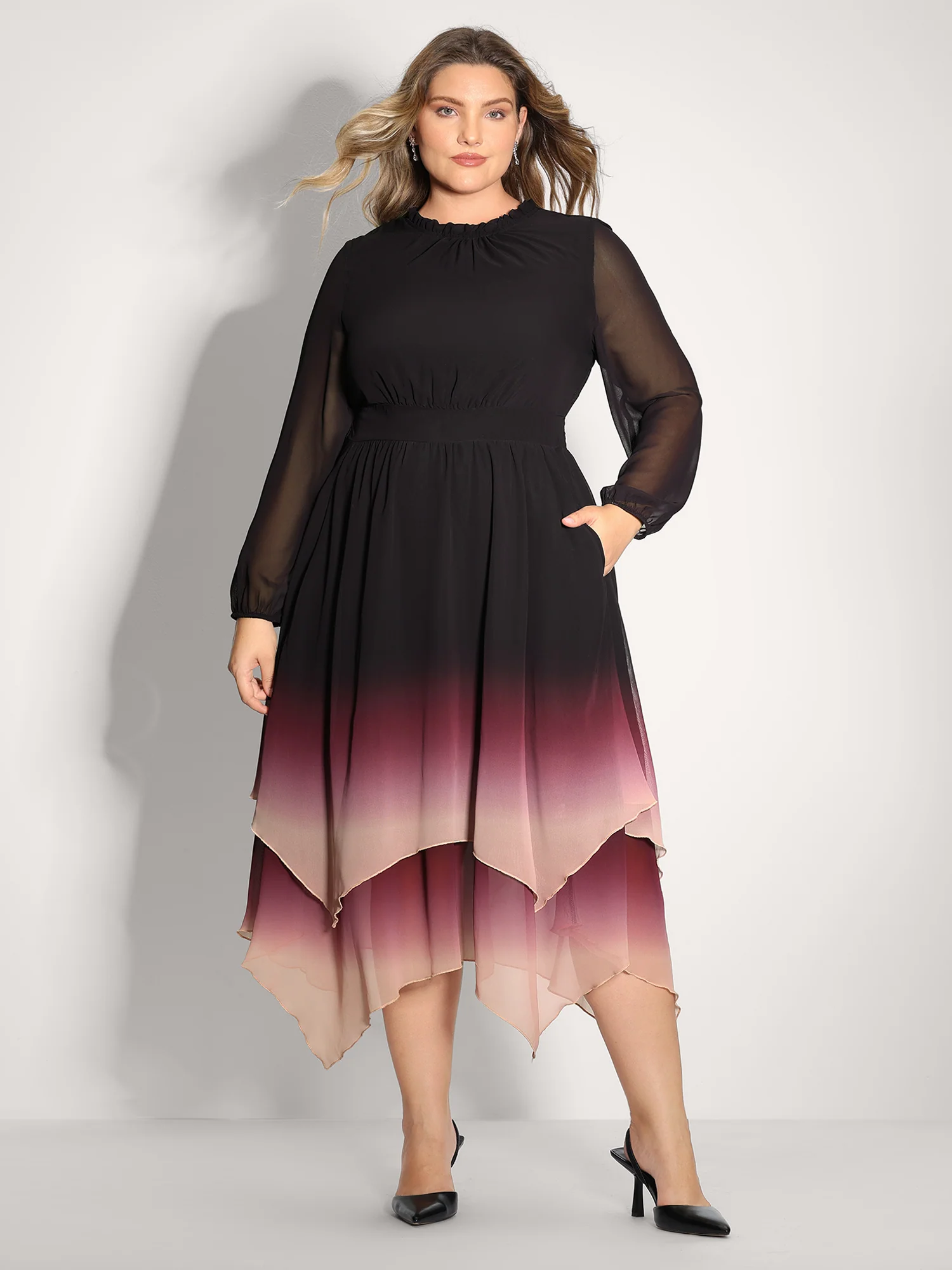 Tie-Dye Sheer Shirred Waist Midi Dress - Image 3
