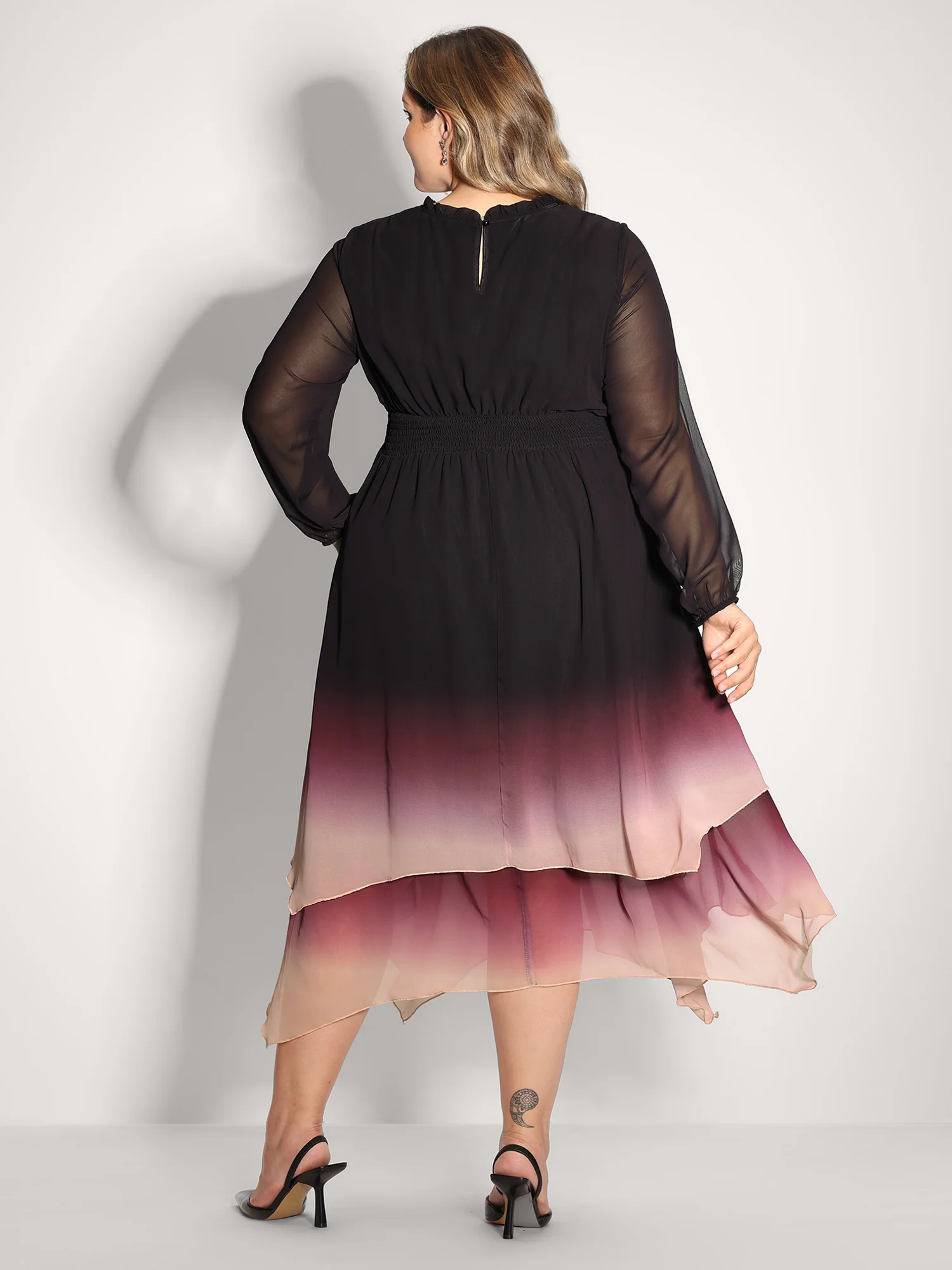 Tie-Dye Sheer Shirred Waist Midi Dress - Image 5