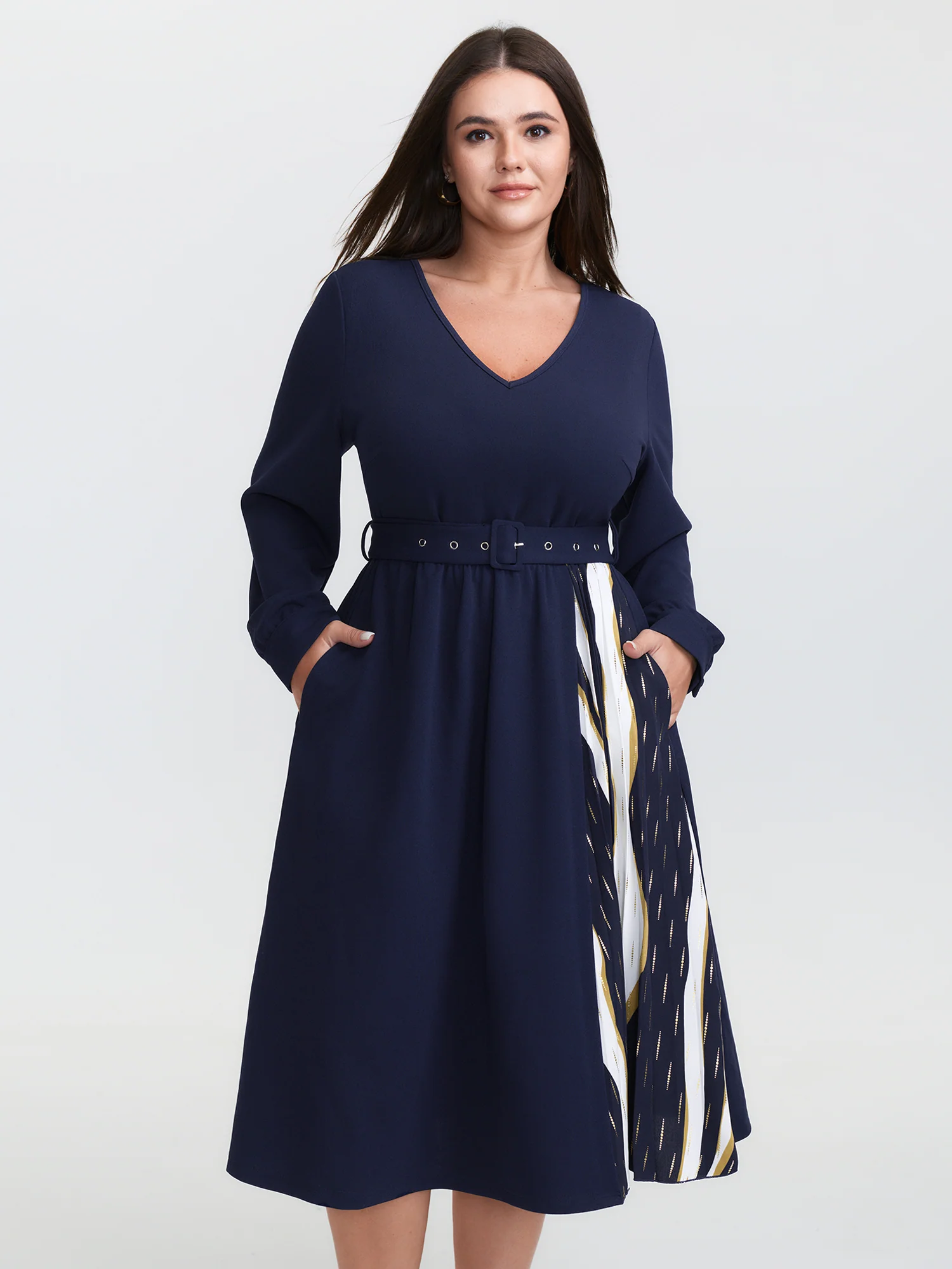 Tie-Dye Side Pleated Belted Midi Dress - Image 2