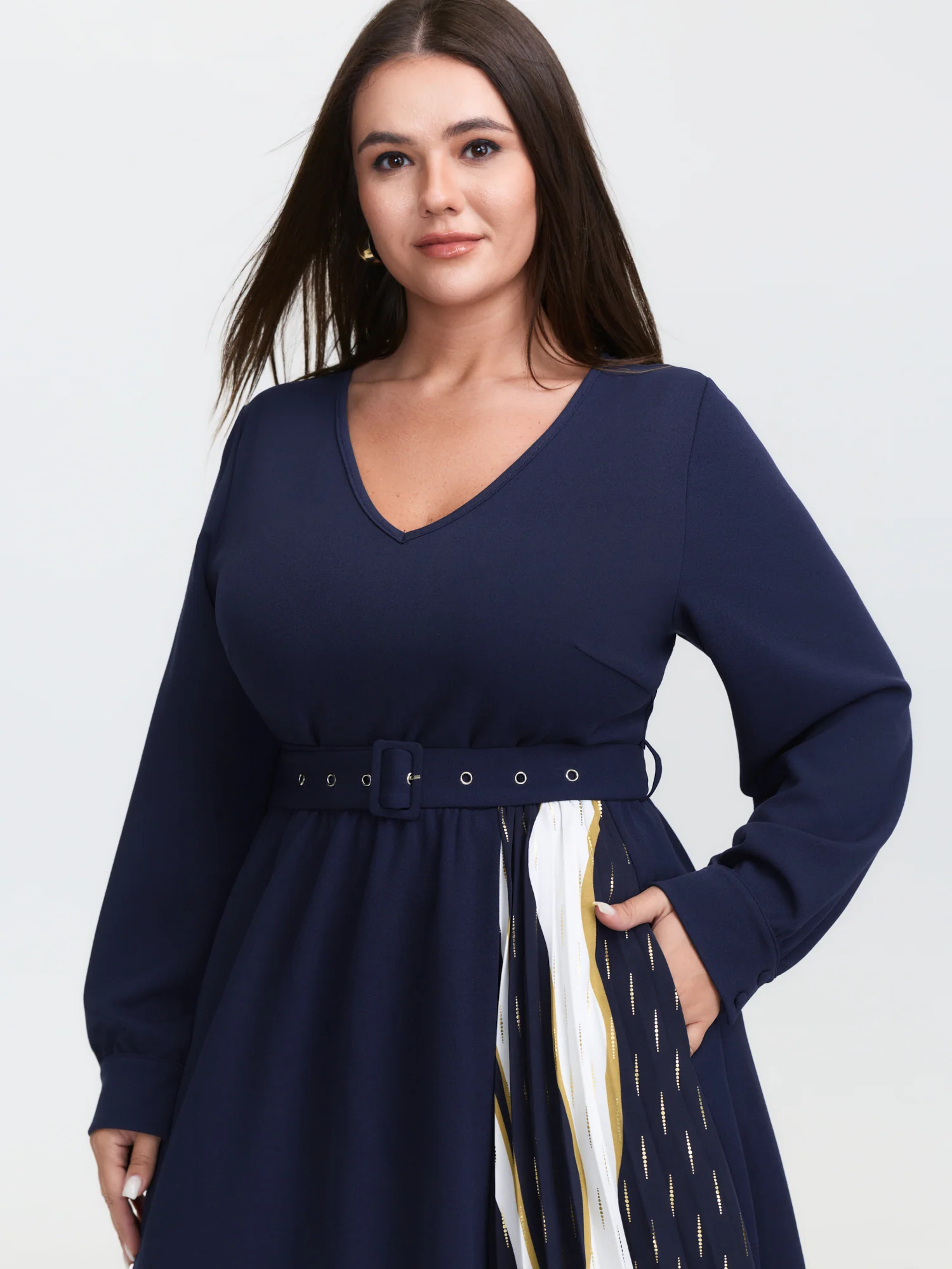 Tie-Dye Side Pleated Belted Midi Dress - Image 3
