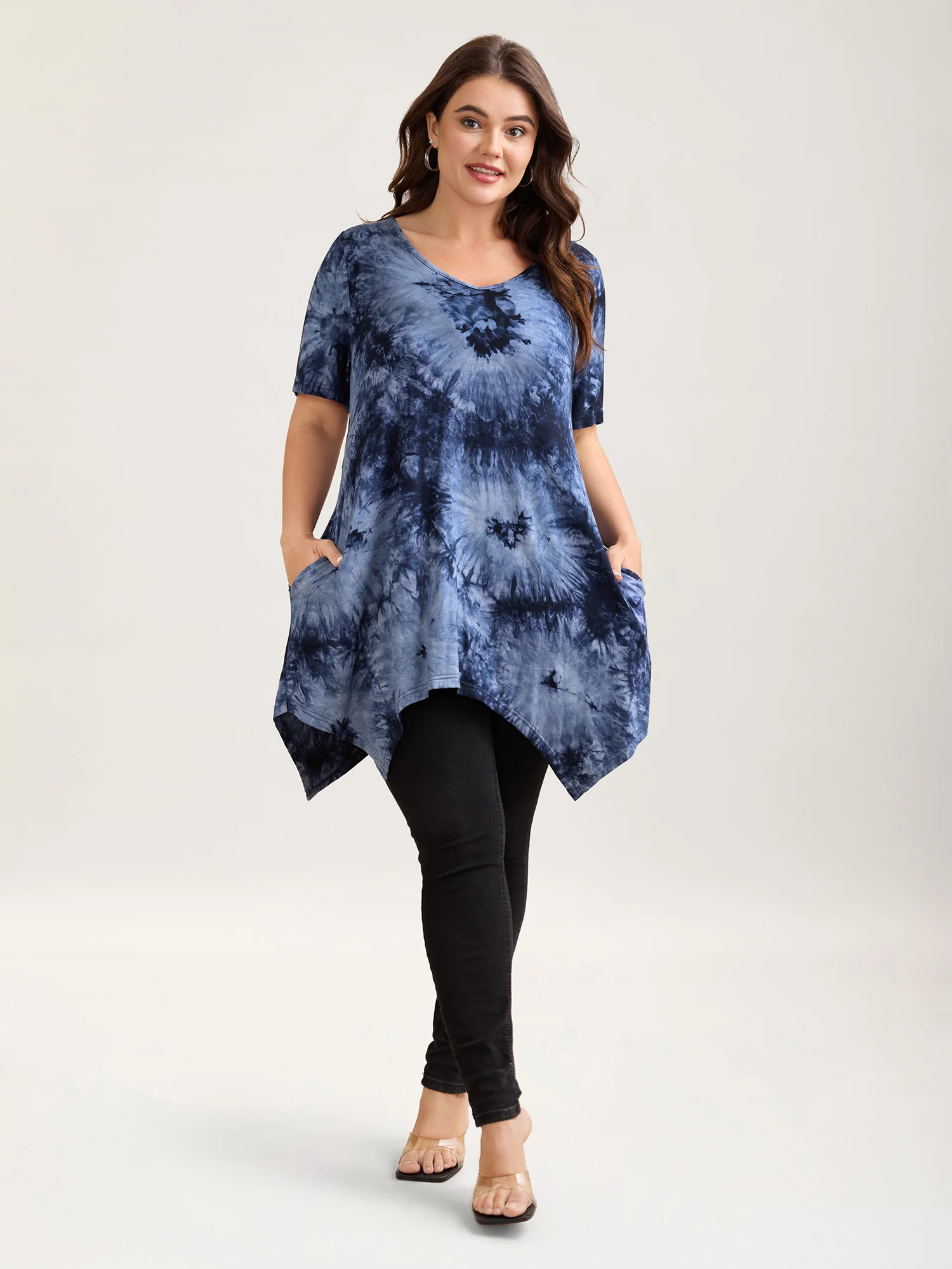 Tie-Dye Stretchy Asymmetrical Hem T-Shirt - Image 2