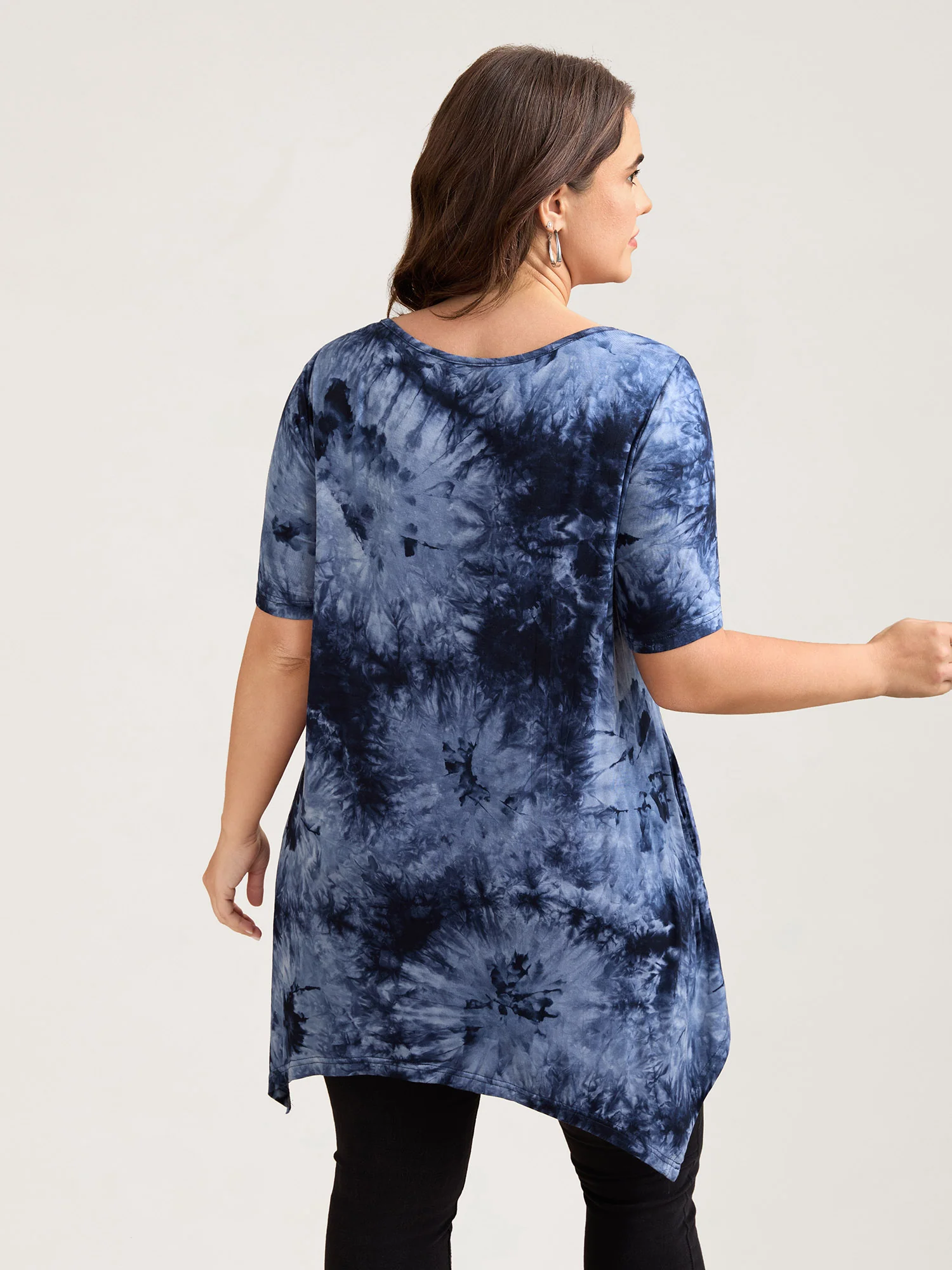 Tie-Dye Stretchy Asymmetrical Hem T-Shirt - Image 3
