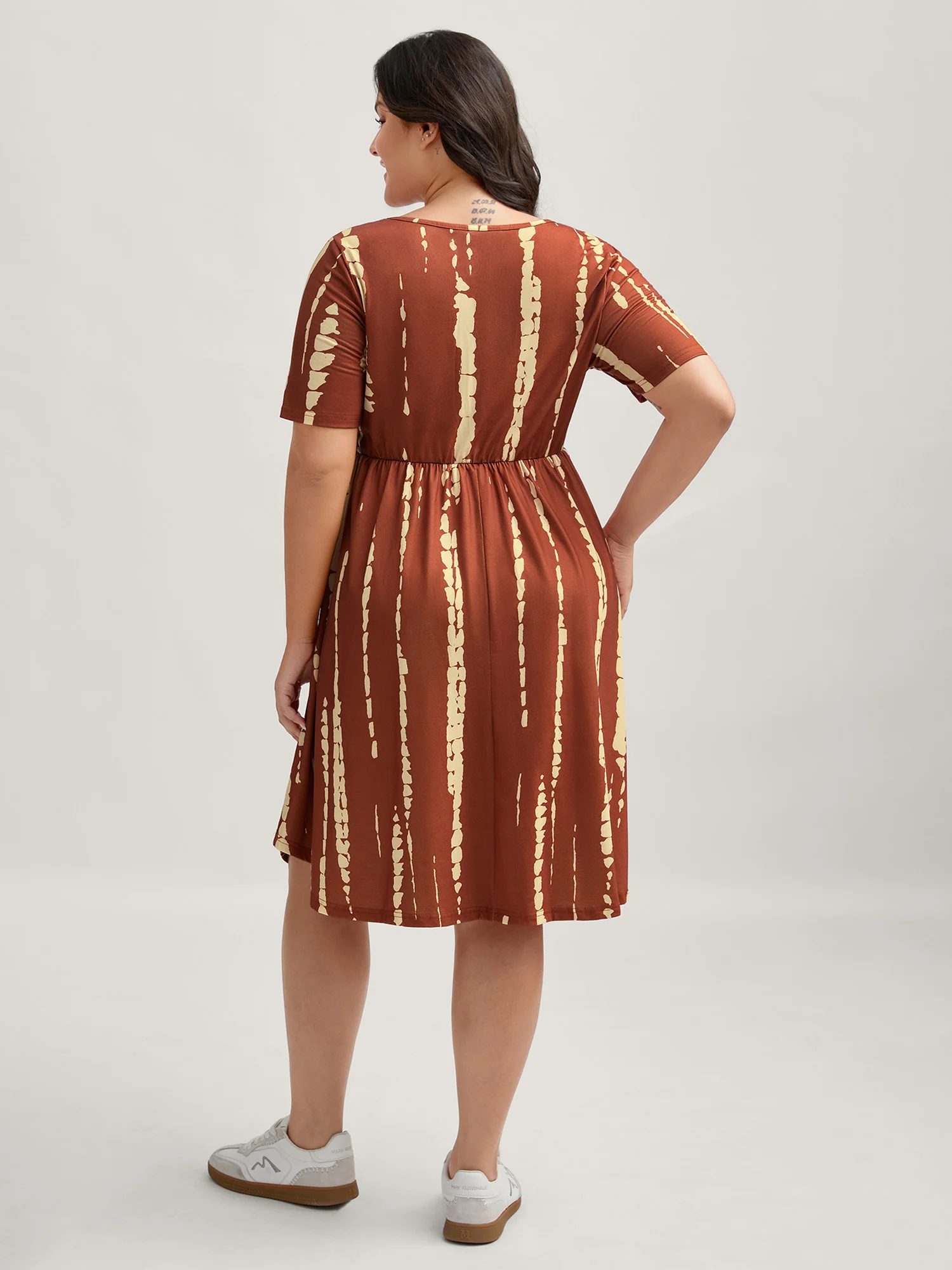 Tie-Dye Stretchy Waist-Drawstring Midi Dress - Image 4