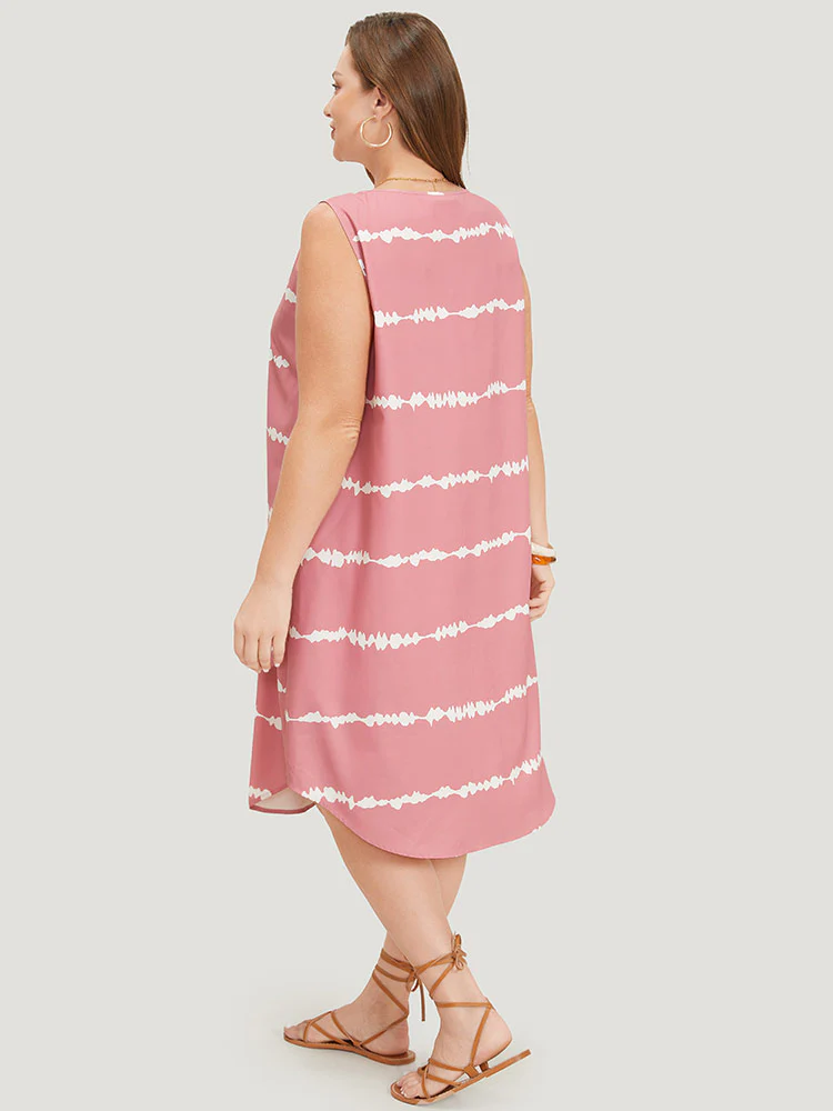 Tie Dye Striped Pocket V Neck Arc Hem Tank Dress - Image 4