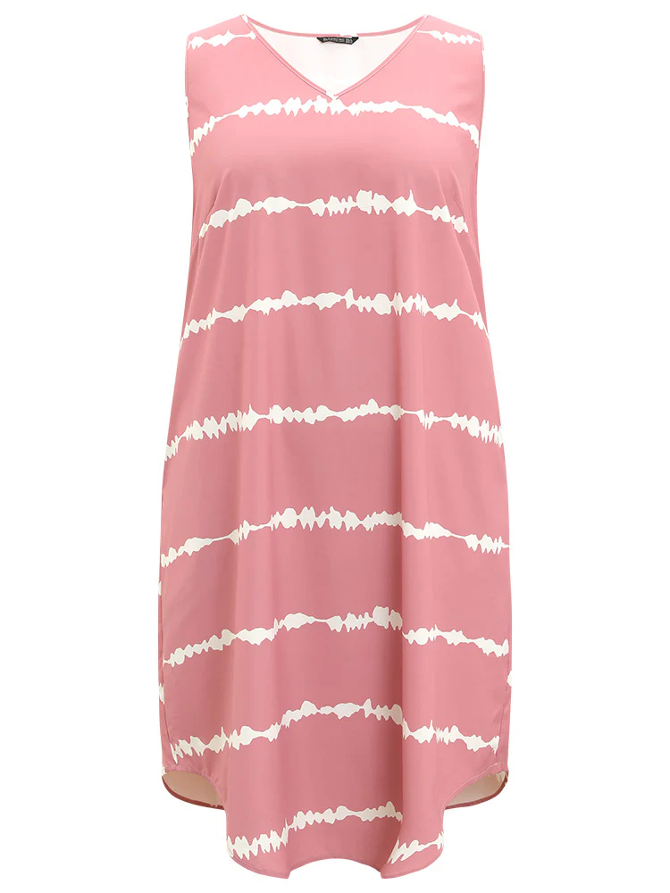 Tie Dye Striped Pocket V Neck Arc Hem Tank Dress - Image 9