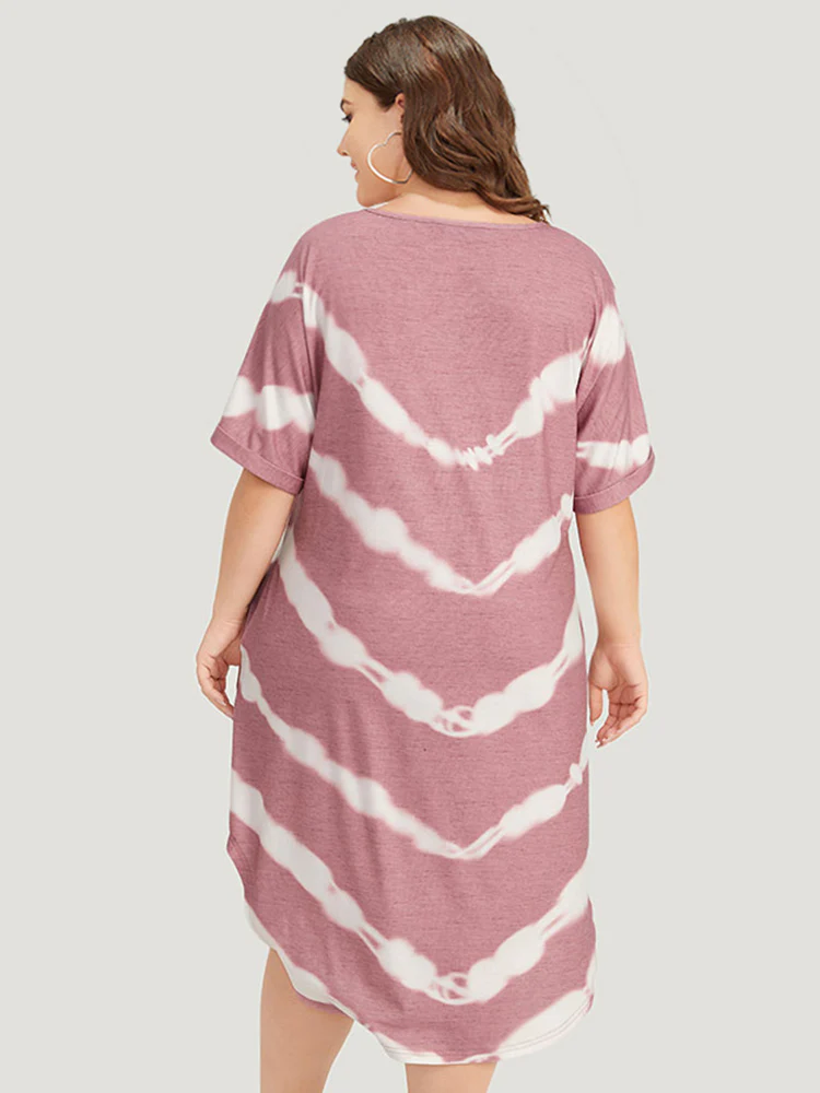 Tie Dye Striped Two Tone V Neck Pocket Dress - Image 7