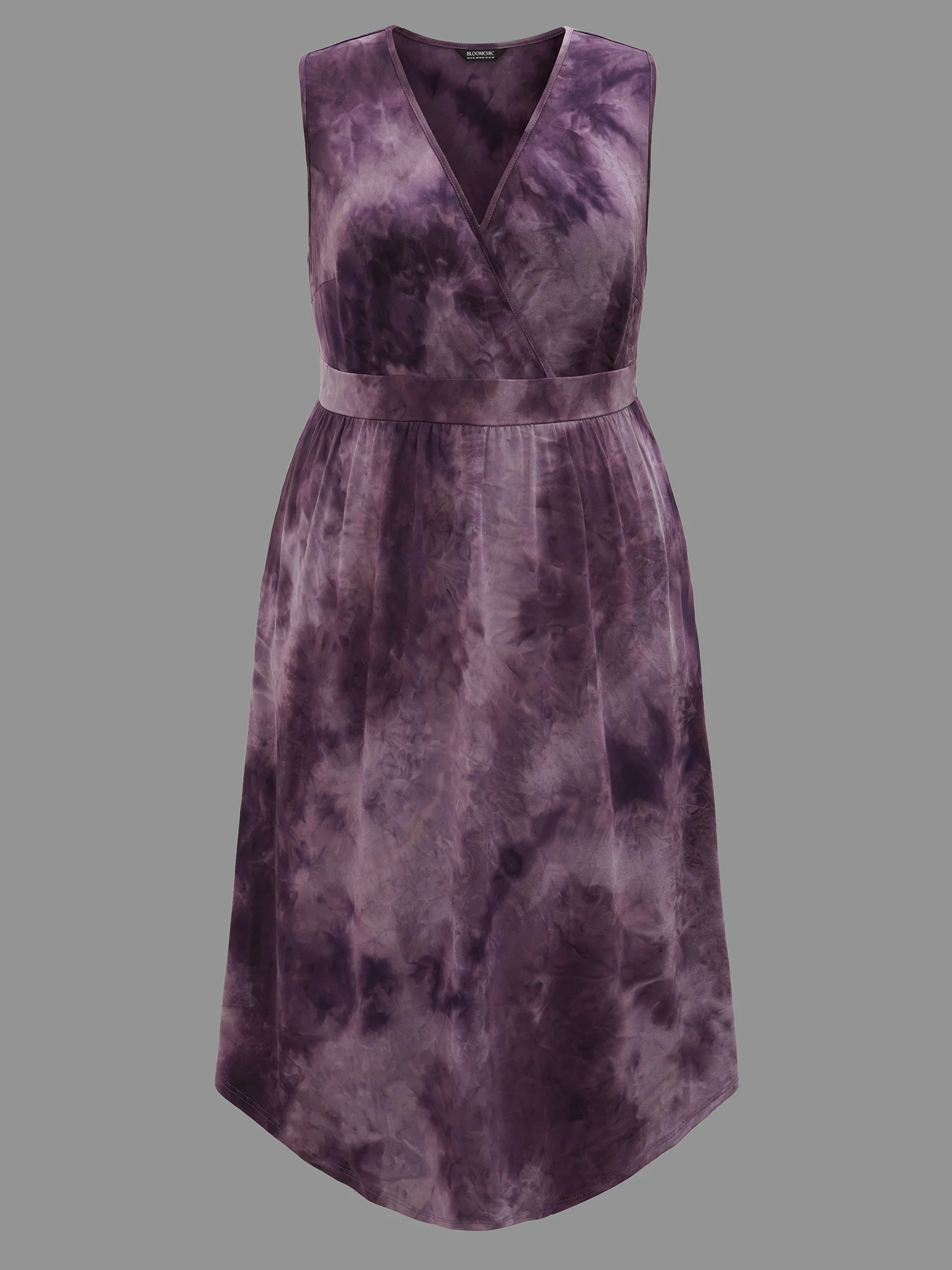 Tie-Dye Surplice Neck Curved Hem Midi Dress - Image 8