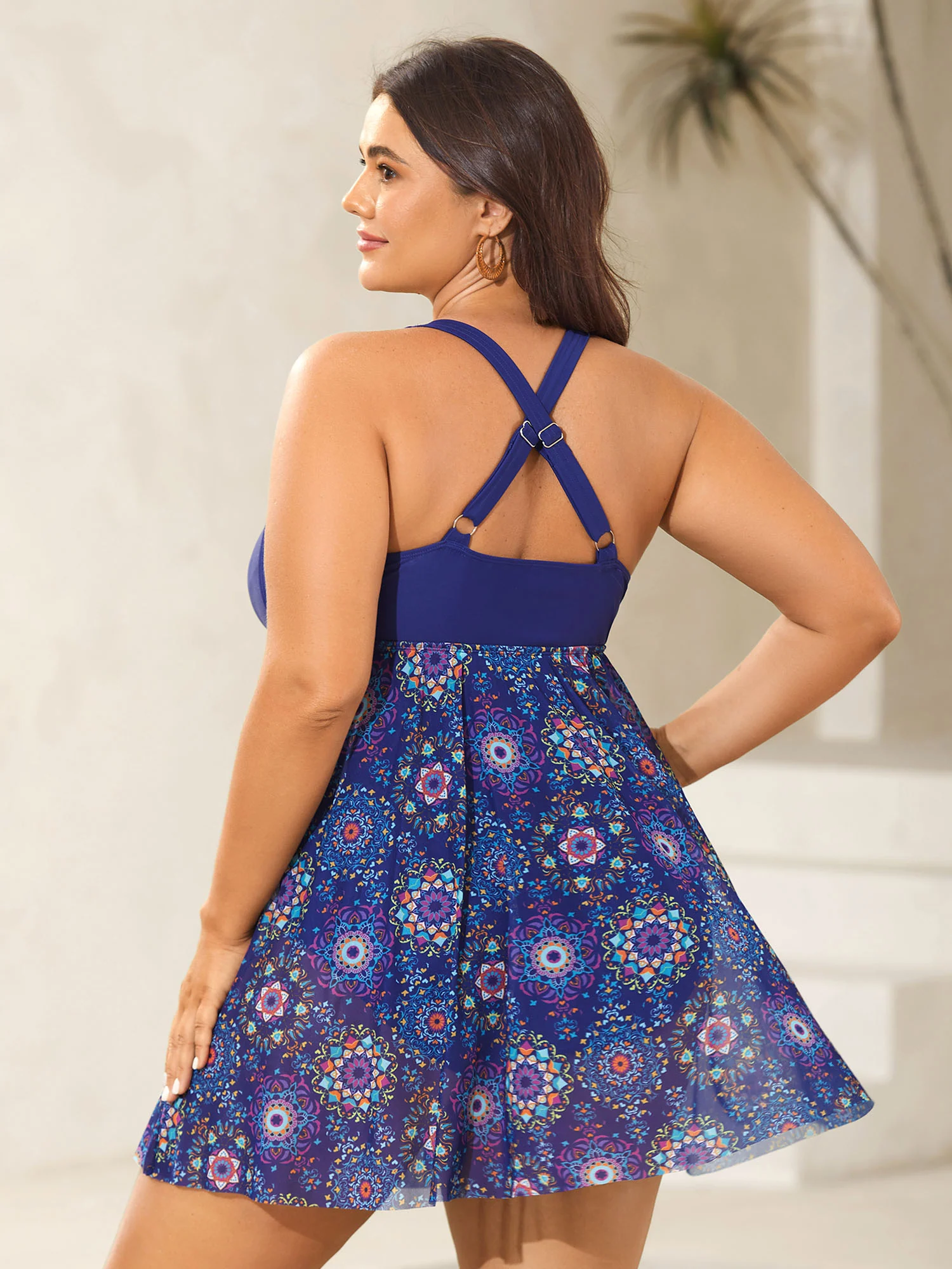 Tie-Front Sheer Boho Print Swim Dress - Image 2
