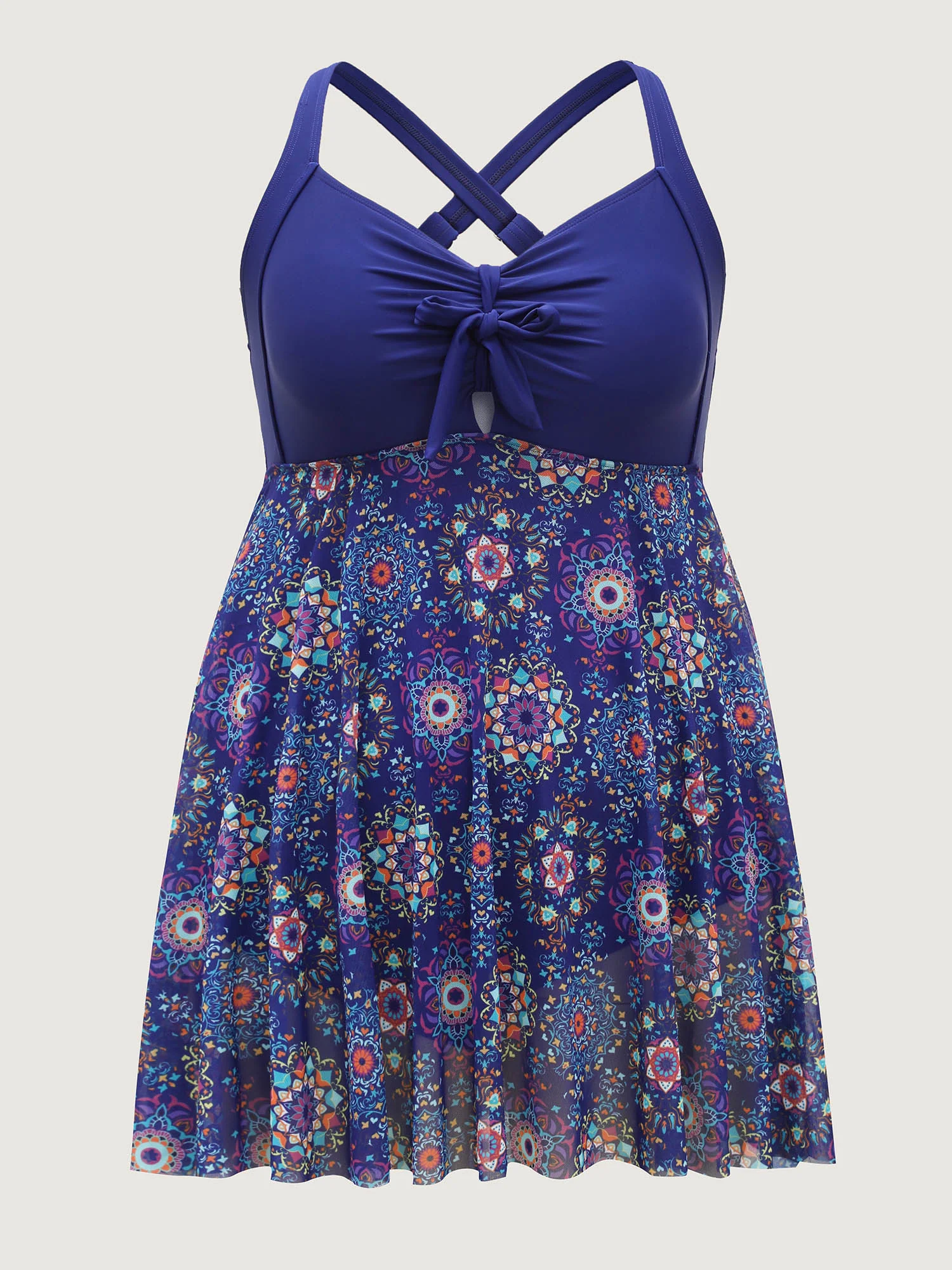 Tie-Front Sheer Boho Print Swim Dress - Image 7