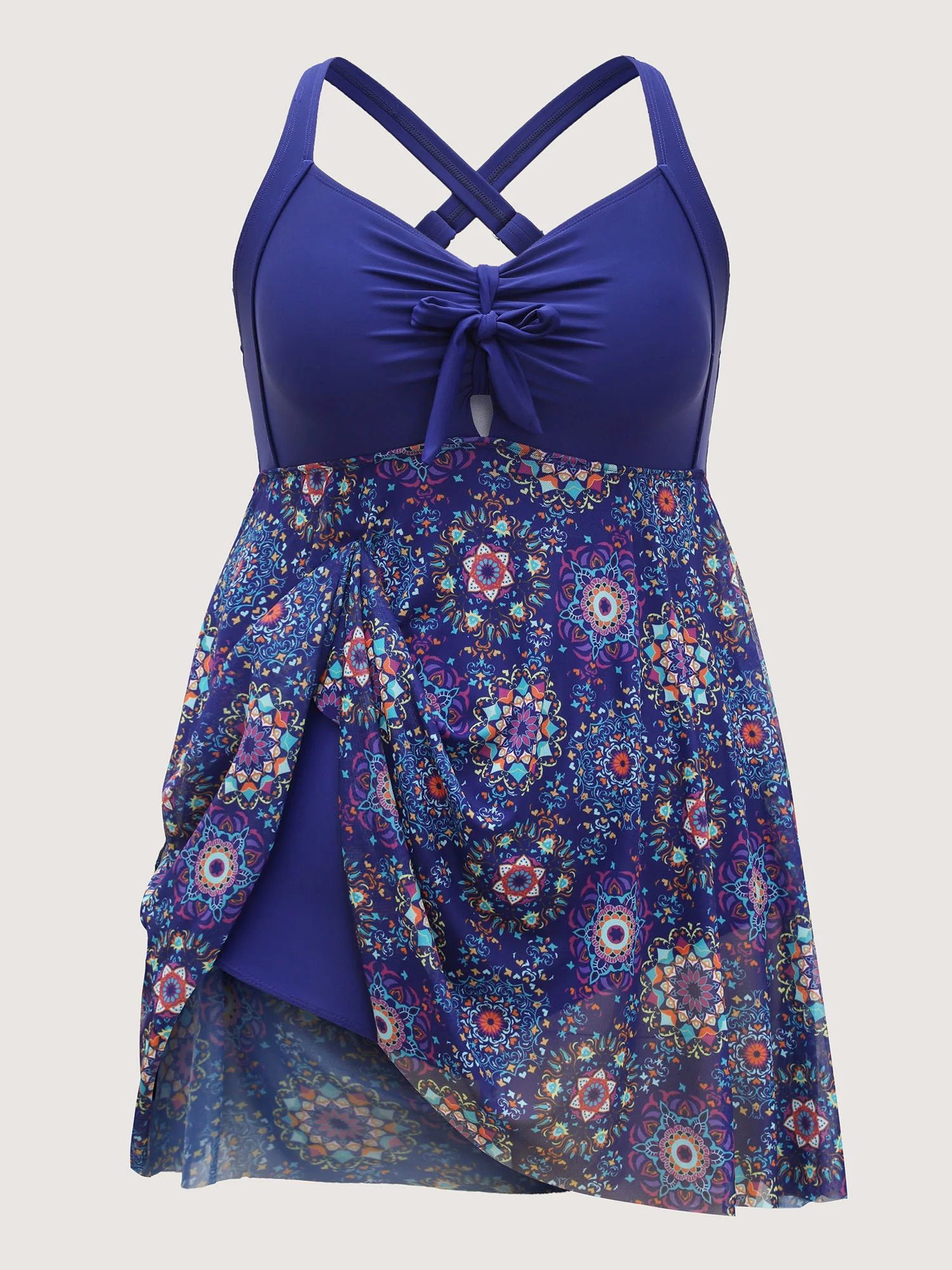 Tie-Front Sheer Boho Print Swim Dress - Image 8