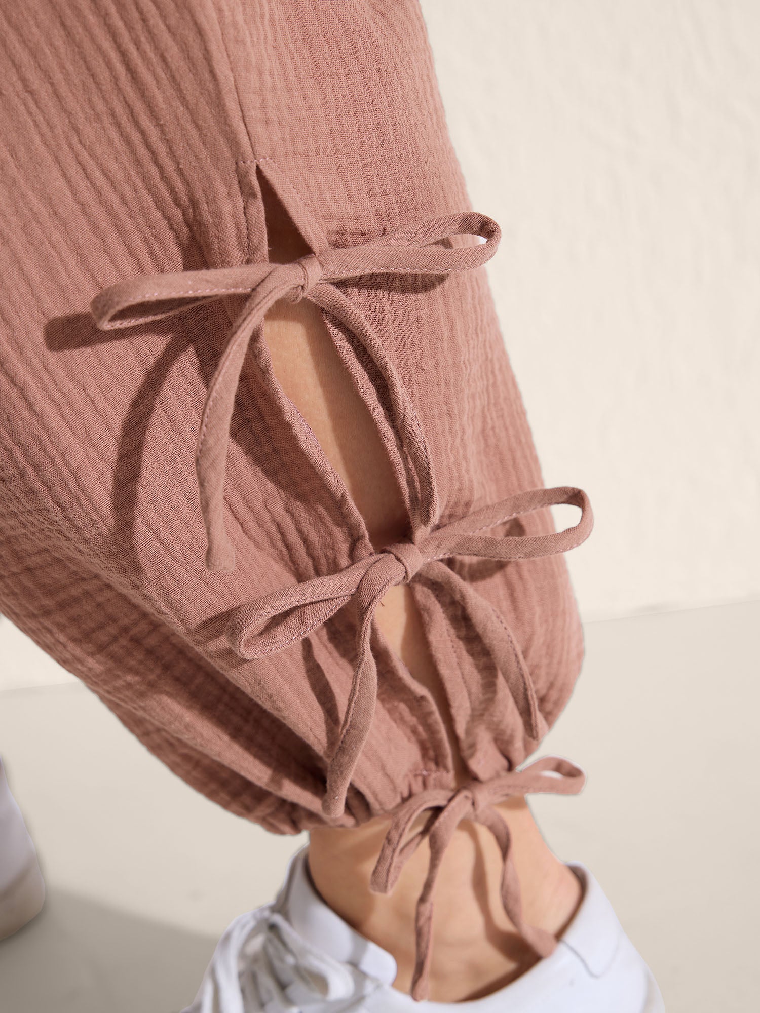 Tie-Hem Slits Cuffed Waist-Tie Pockets Pants - Image 2