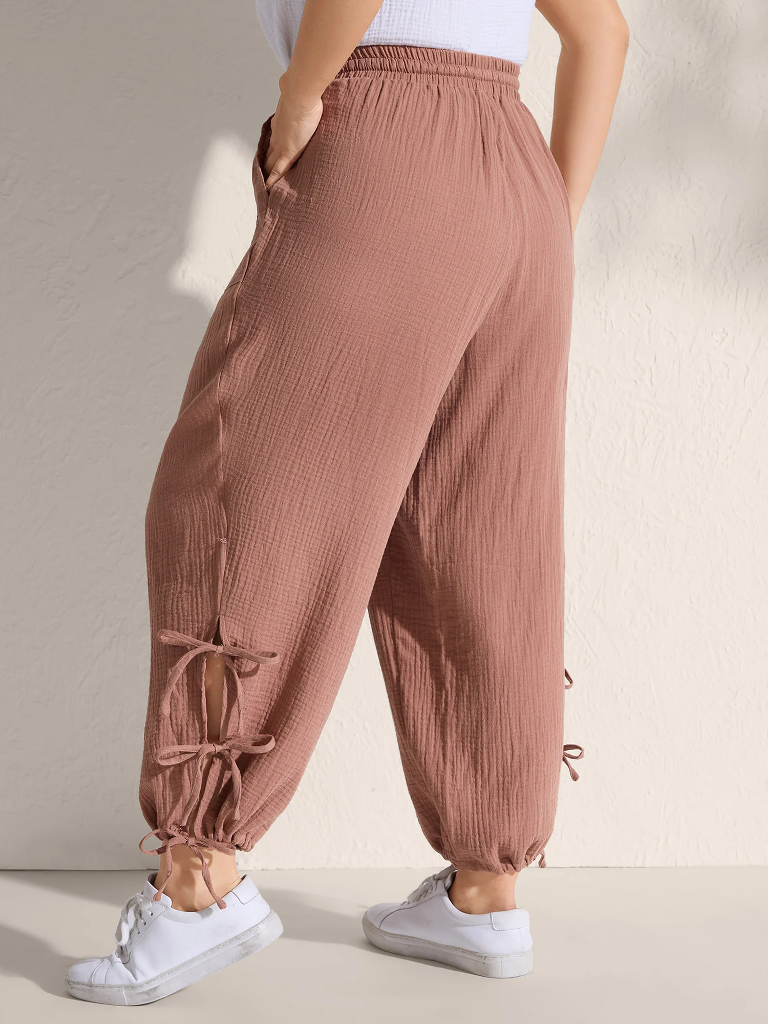 Tie-Hem Slits Cuffed Waist-Tie Pockets Pants - Image 6