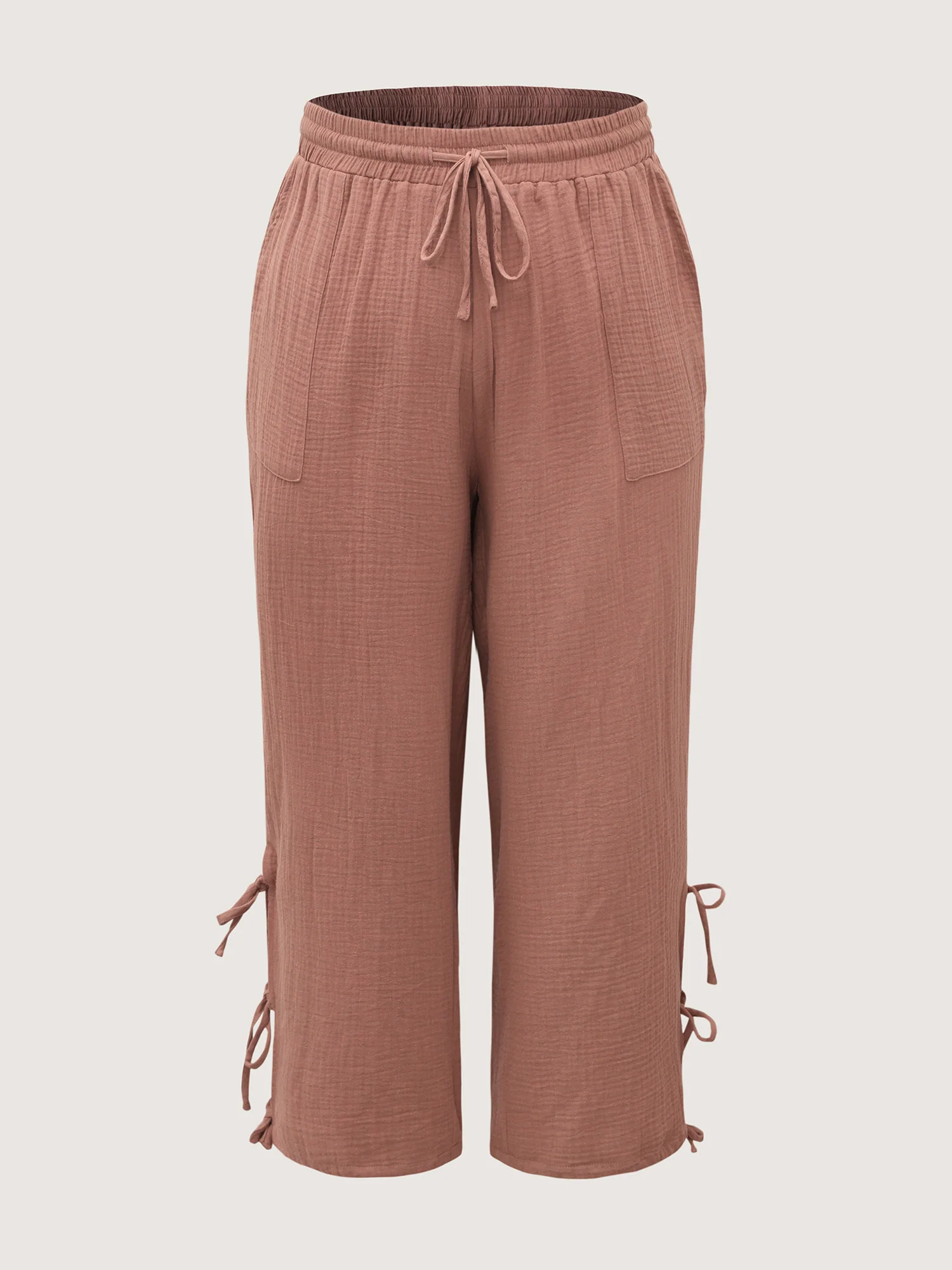 Tie-Hem Slits Cuffed Waist-Tie Pockets Pants - Image 9