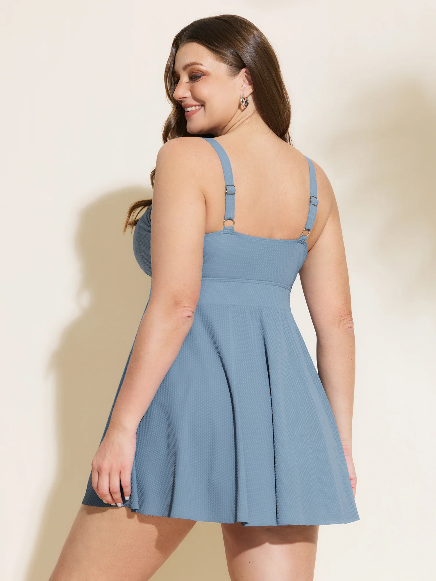 Tie-Up Neckline Fit And Flare Swim Dress - Image 5