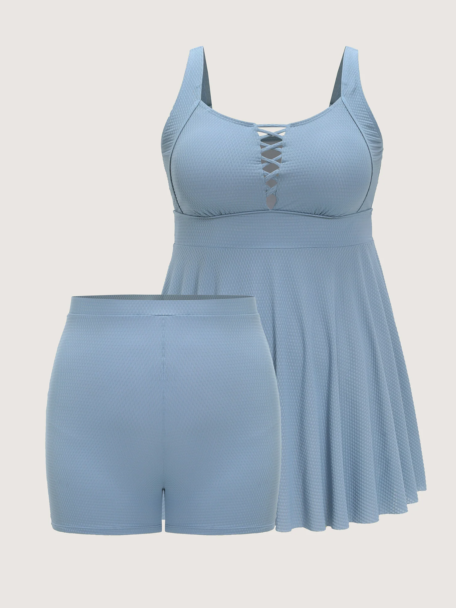 Tie-Up Neckline Fit And Flare Swim Dress - Image 6