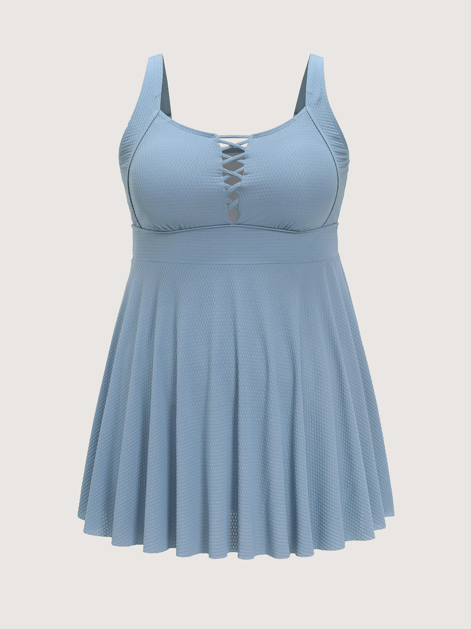 Tie-Up Neckline Fit And Flare Swim Dress - Image 7