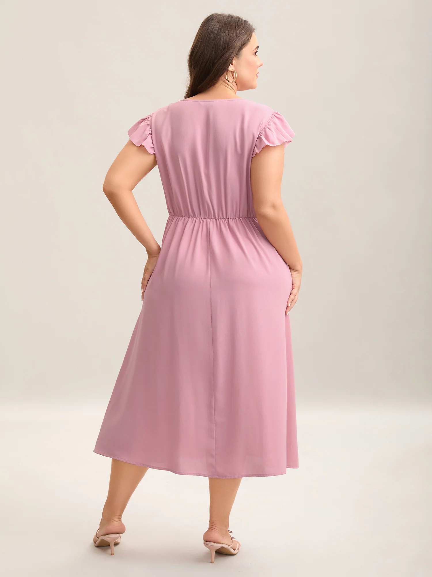 Tie-Up Panels Solid Pockets Midi Dress - Image 4