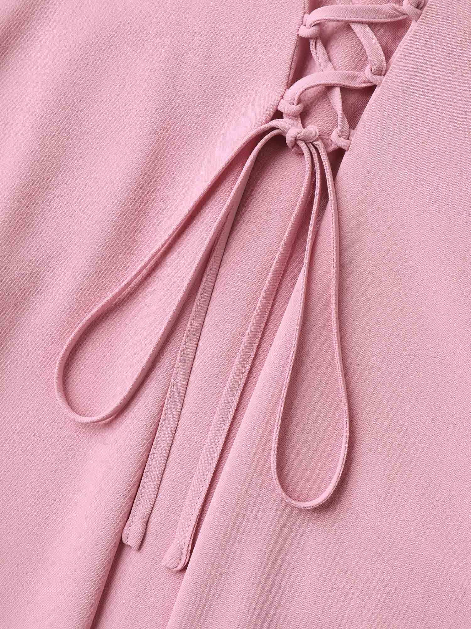 Tie-Up Panels Solid Pockets Midi Dress - Image 6