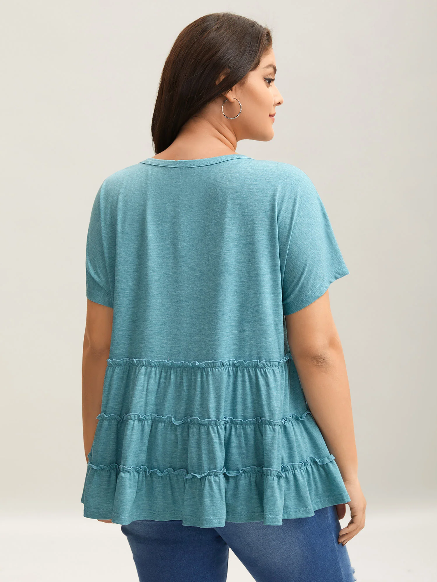 Tiered Petal Trim Crew Neck T-Shirt - Image 2