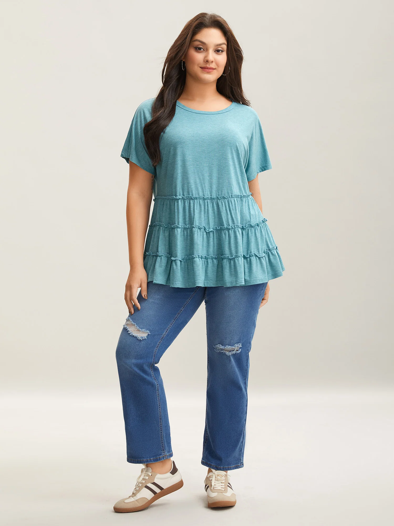 Tiered Petal Trim Crew Neck T-Shirt - Image 3