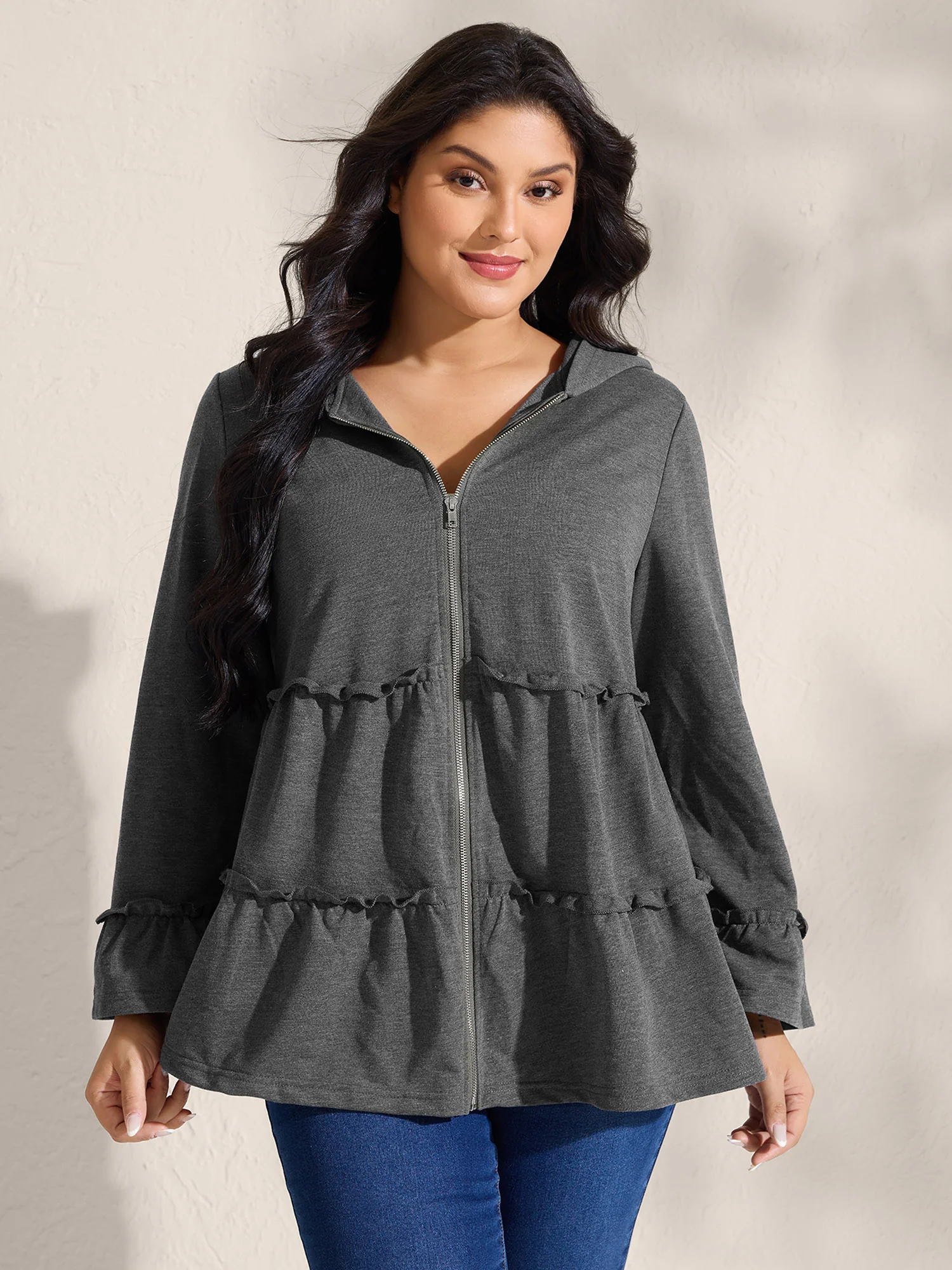 Tiered Ruffled Edges Pockets Jacket - Image 2