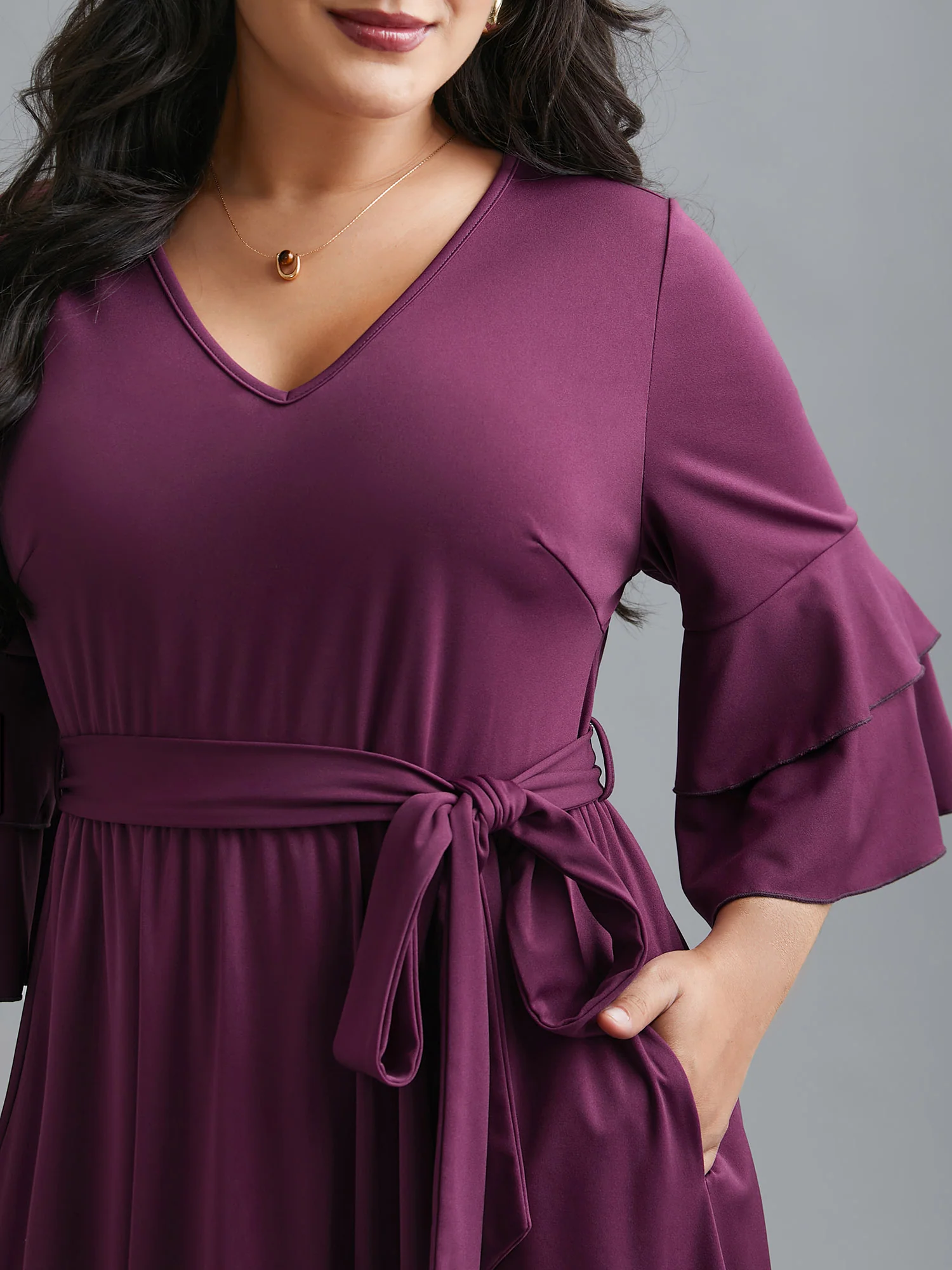 Tiered Ruffles Belted Stretchy Waist Dress - Image 2