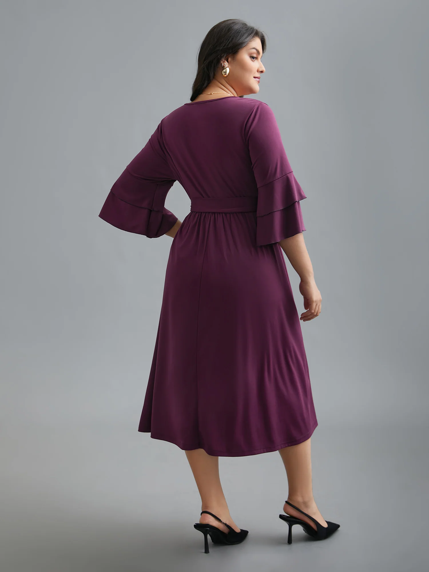 Tiered Ruffles Belted Stretchy Waist Dress - Image 4