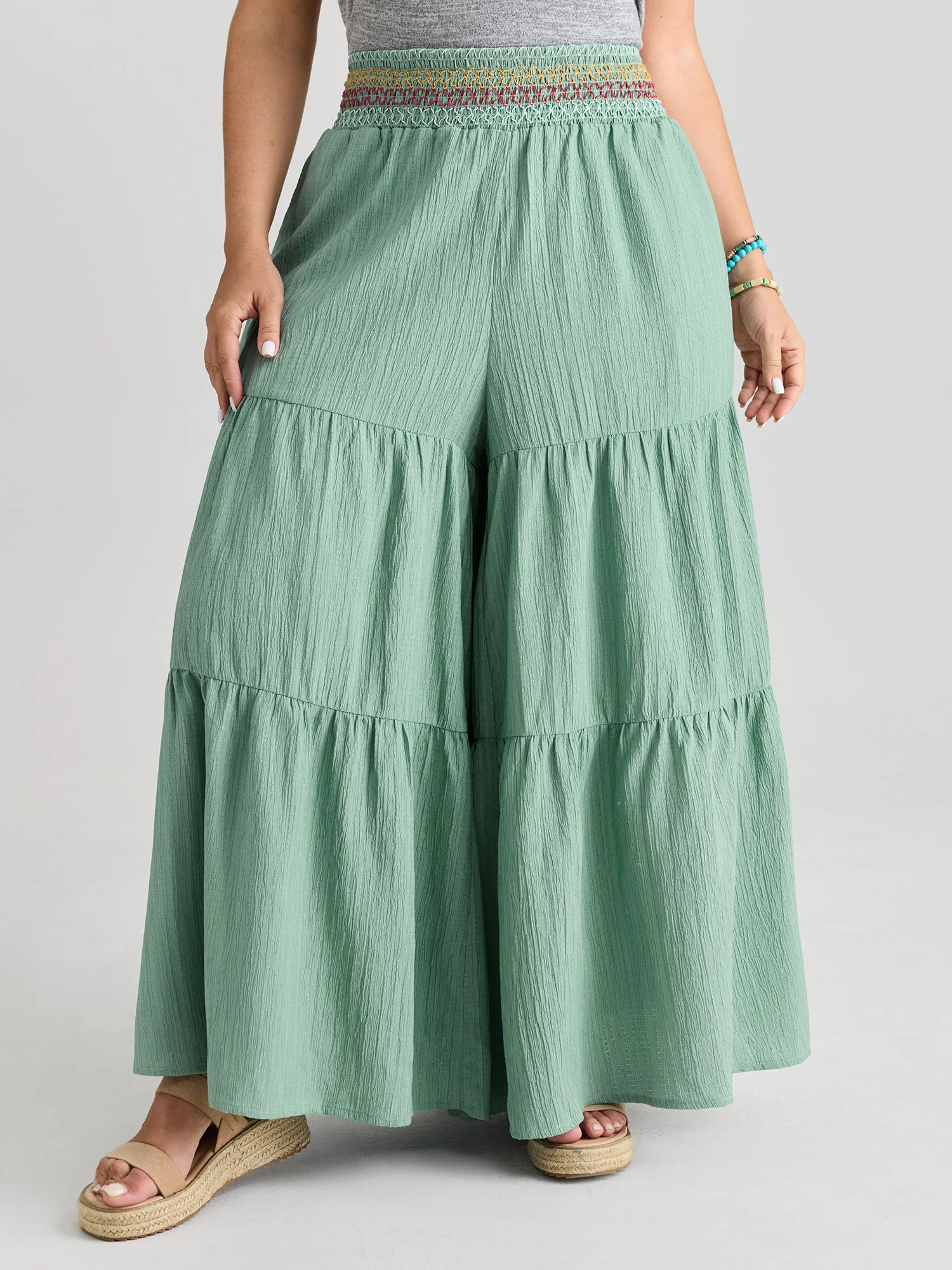 Tiered Shirred Waist Flare Pants - Image 2