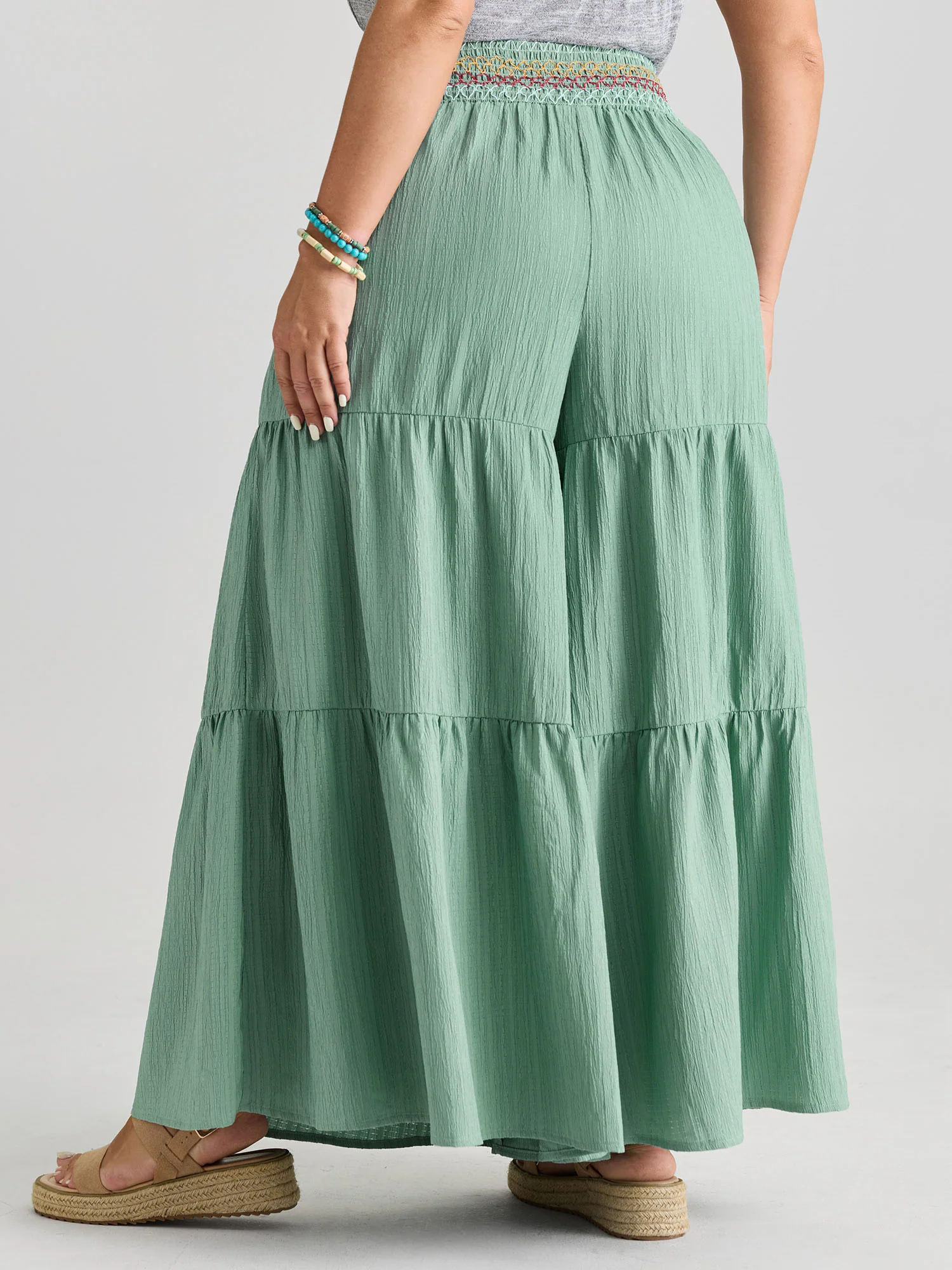Tiered Shirred Waist Flare Pants - Image 5