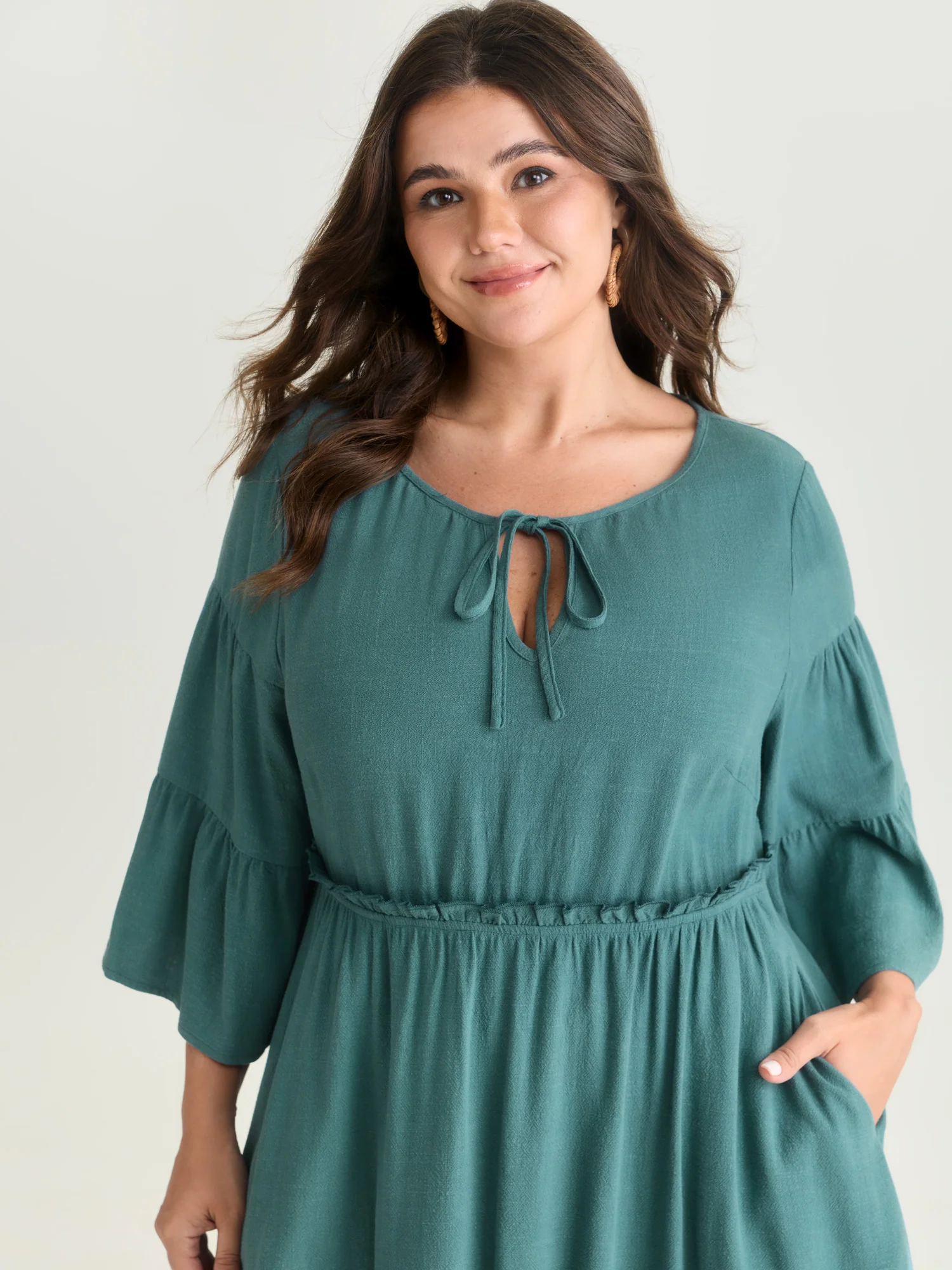 Rayon Linen Blend Tiered Sleeve Mini Dress - Image 2