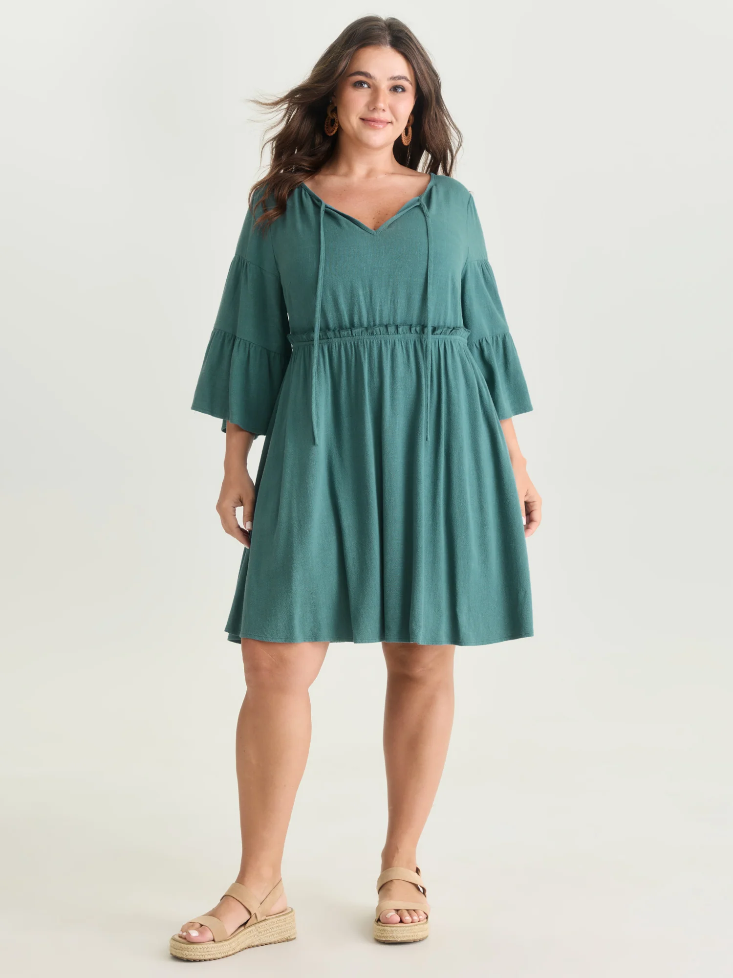Rayon Linen Blend Tiered Sleeve Mini Dress - Image 3